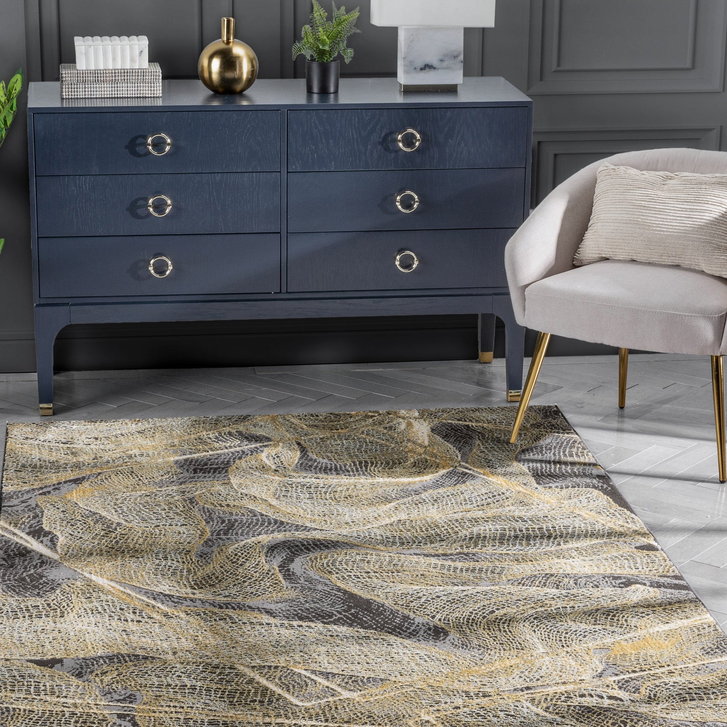 Gillian Modern Abstract Yellow Glam Rug CAI-31