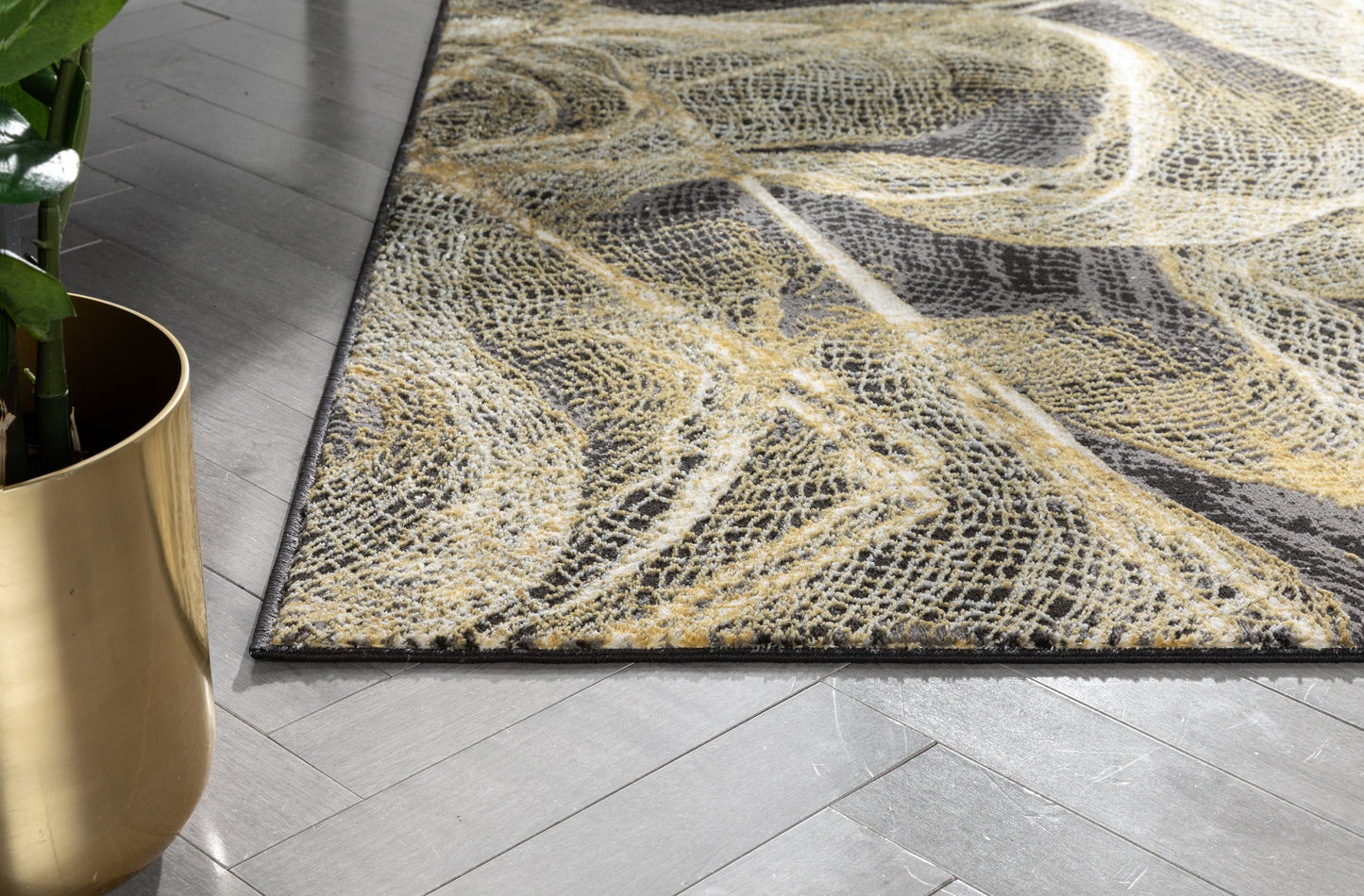 Gillian Modern Abstract Yellow Glam Rug CAI-31