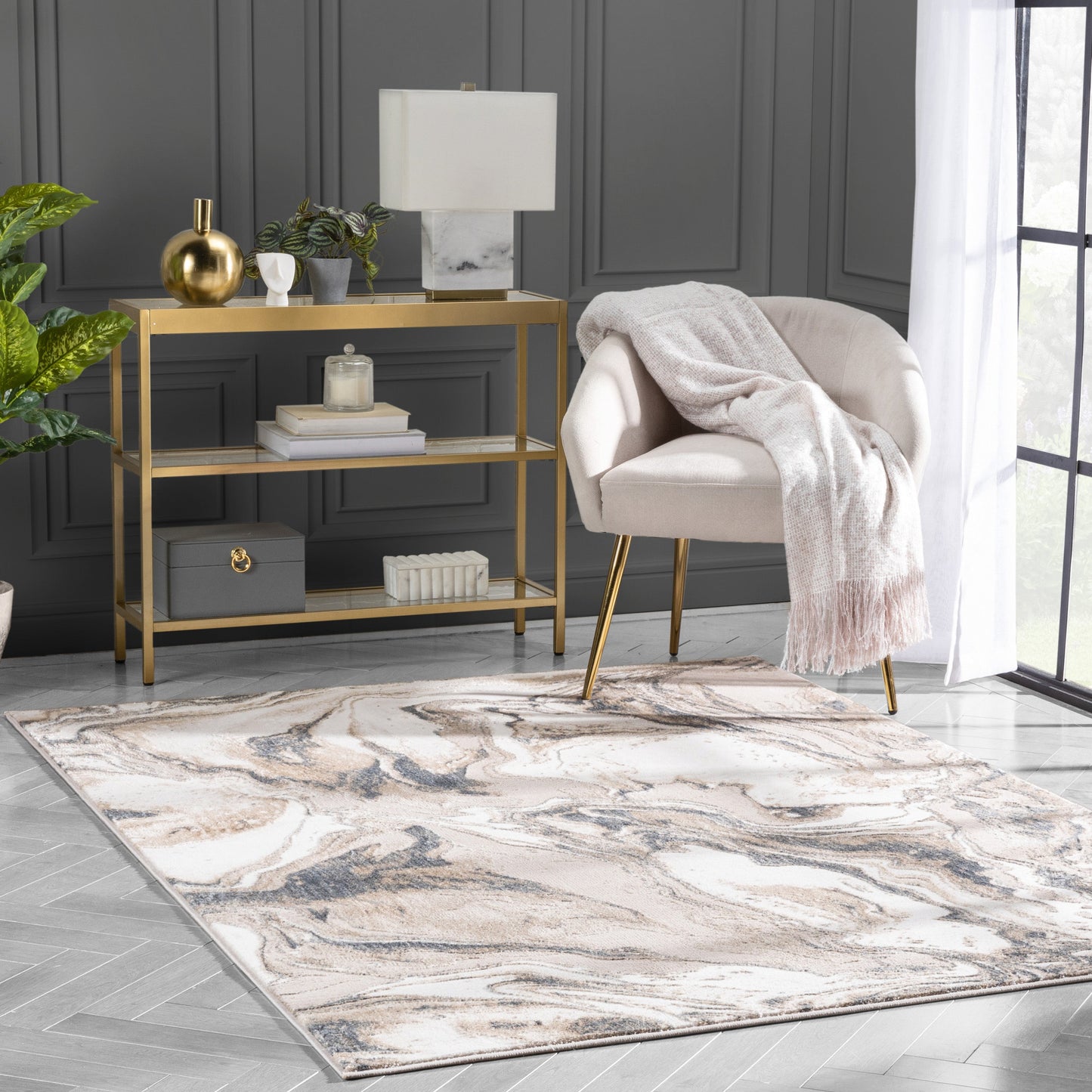 Fay Modern Abstract Ivory Glam Rug CAI-42