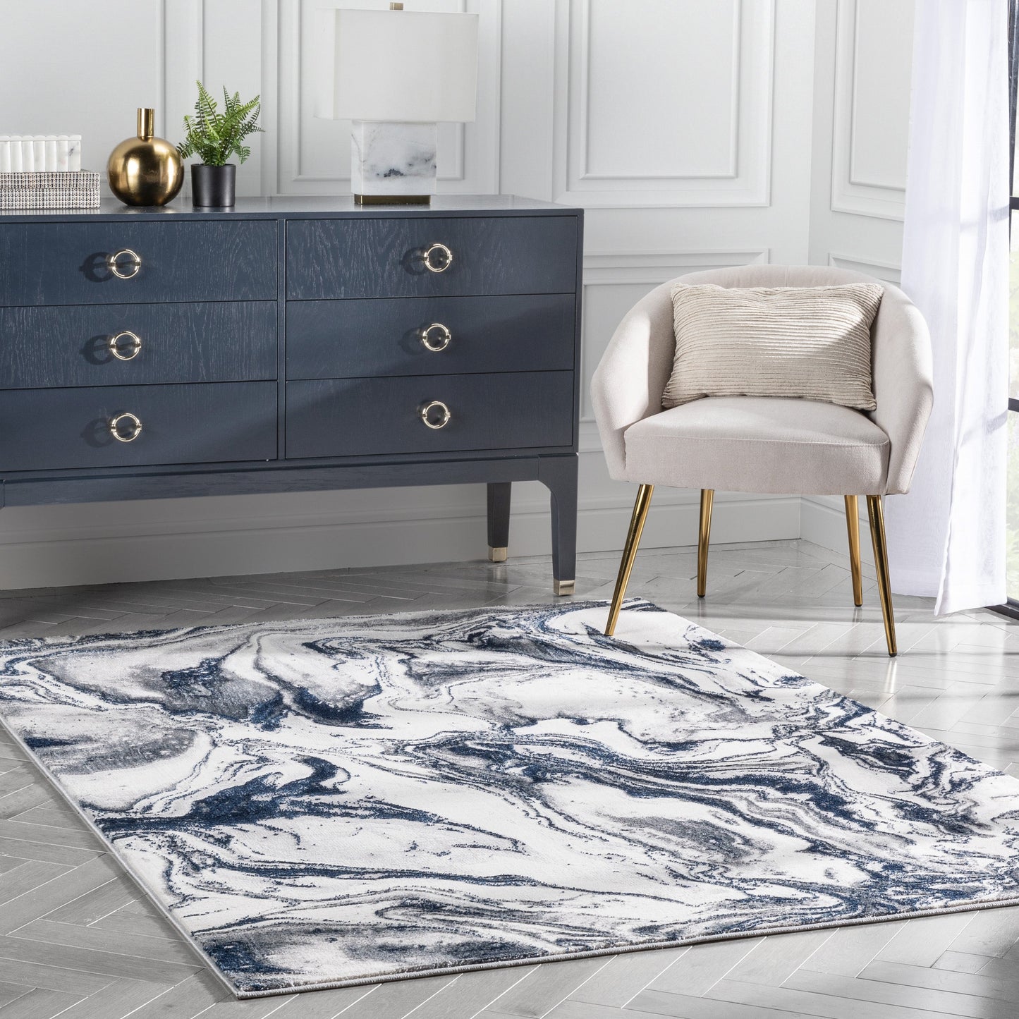 Fay Modern Abstract Blue Glam Rug CAI-44