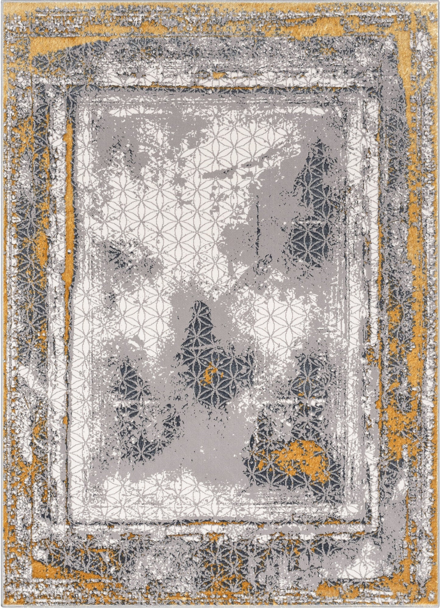 Isolde Vintage Abstract Border Yellow Glam Rug CAI-61