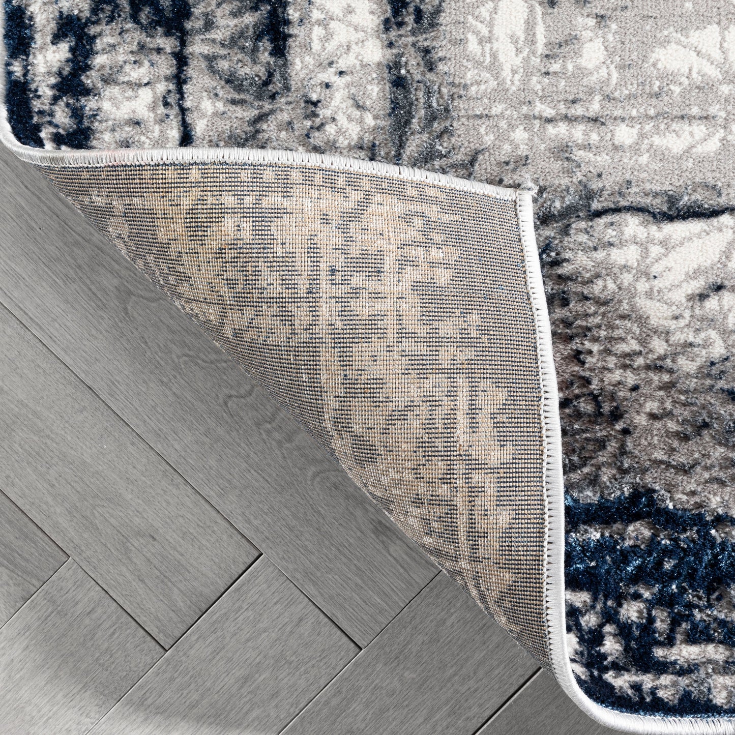 Isolde Vintage Abstract Border Blue Glam Rug CAI-64