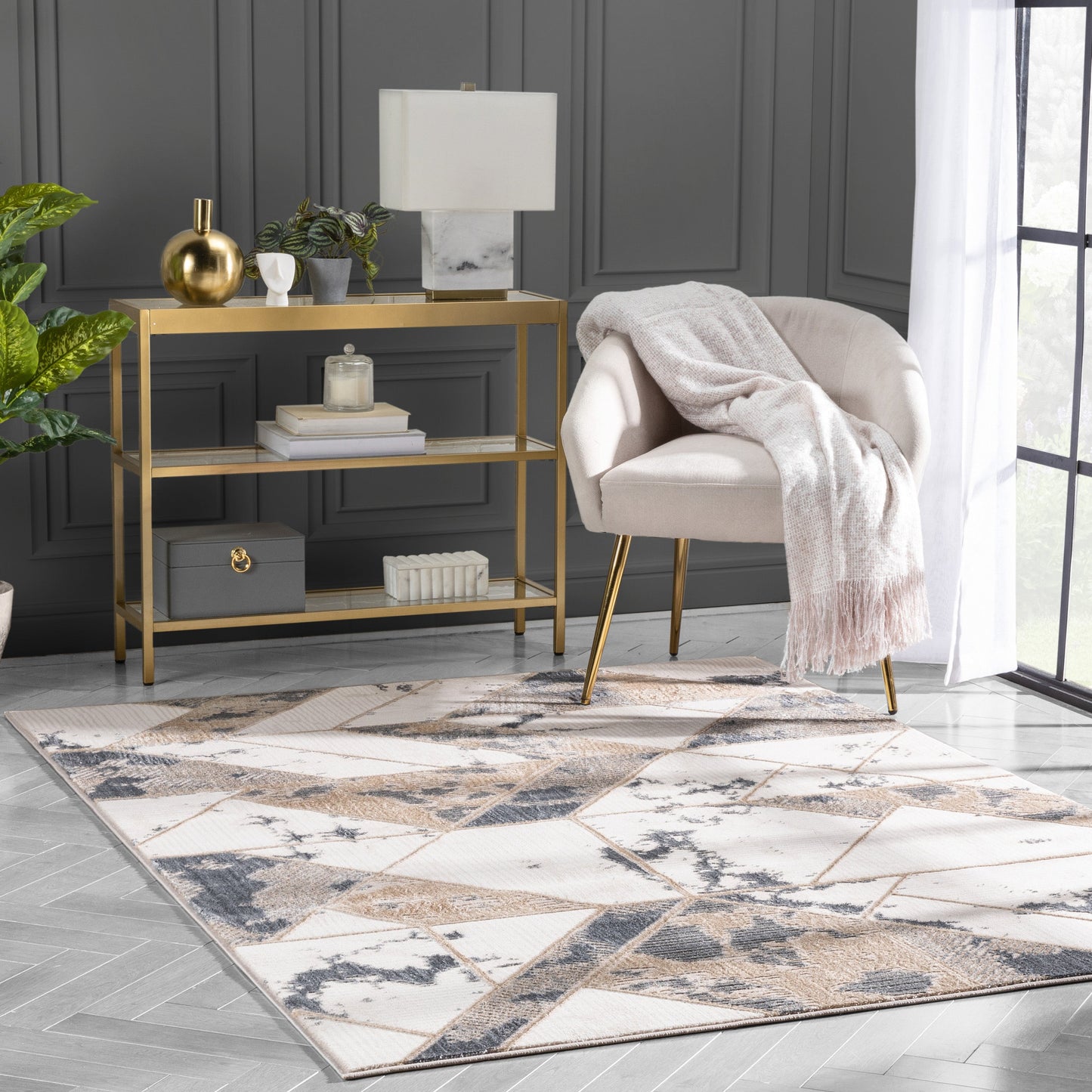 Nikita Vintage Geometric Ivory Glam Rug CAI-82