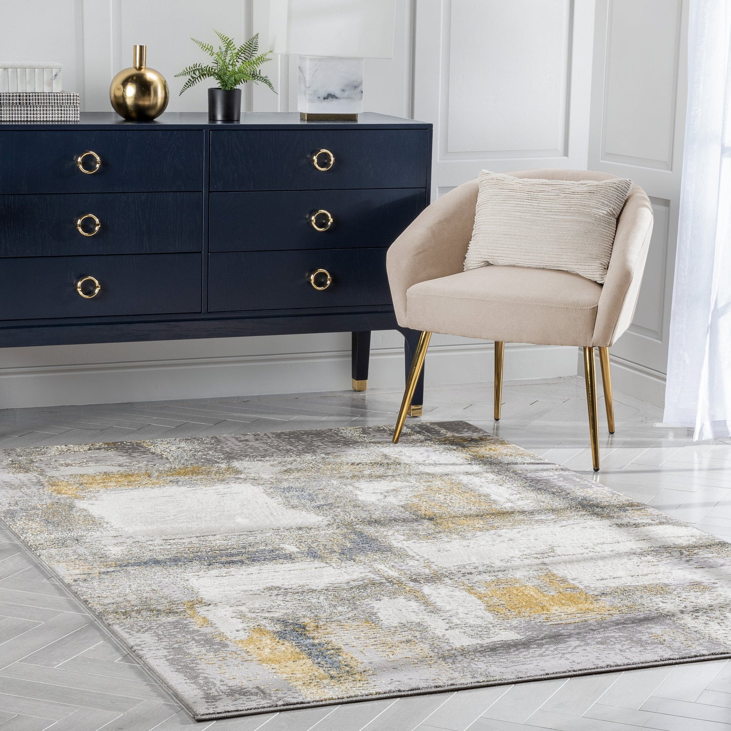 Thalia Vintage Abstract Yellow Glam Rug CAI-91