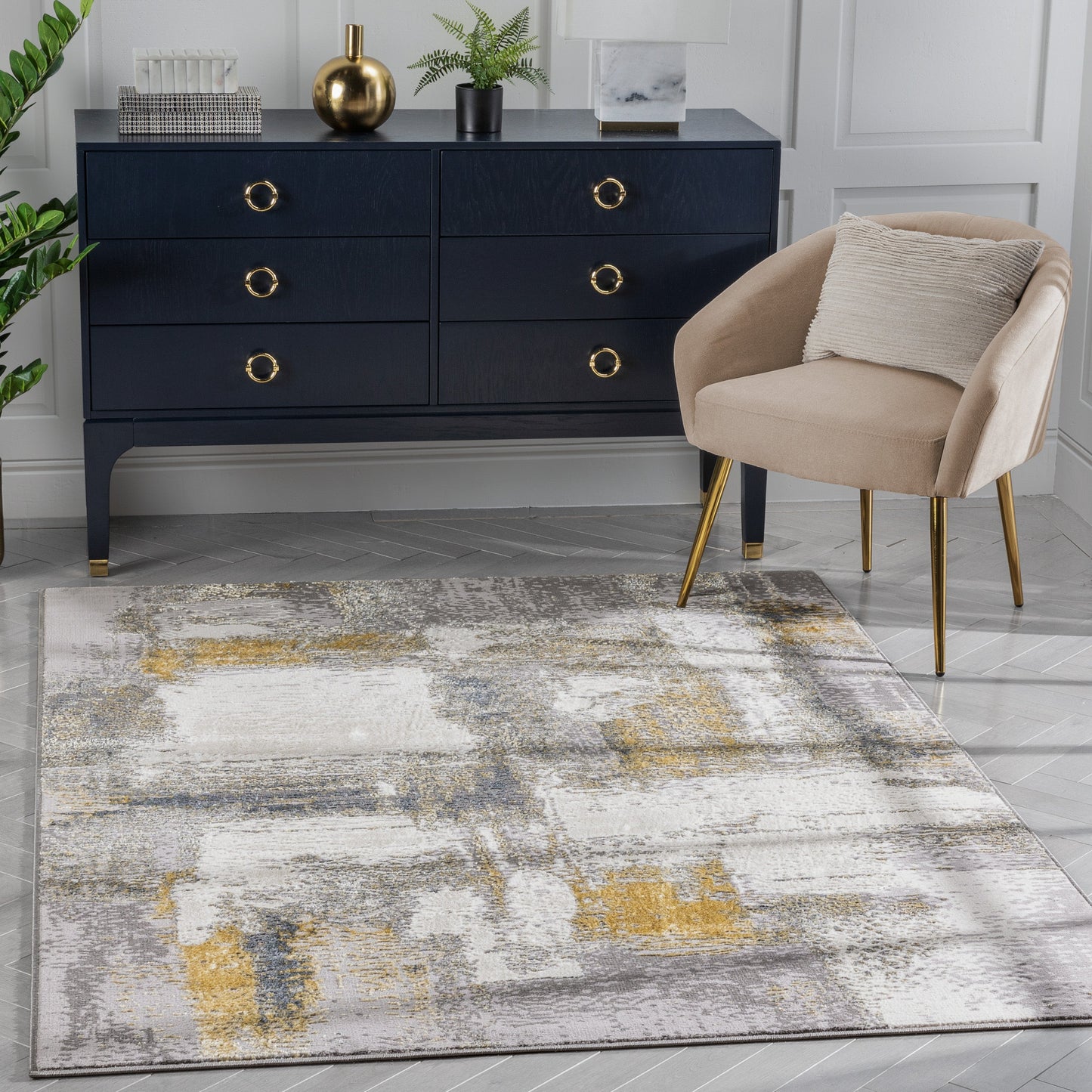 Thalia Vintage Abstract Yellow Glam Rug CAI-91