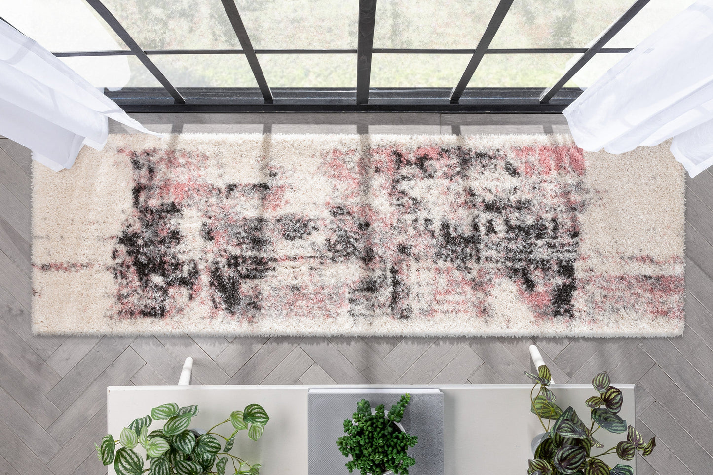 Sariah Modern Abstract Ivory Blush Shag Rug CAN-19