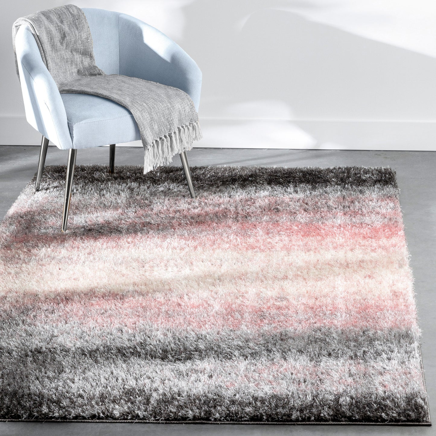 Kynlee Modern Abstract Blush Shag Rug CAN-29