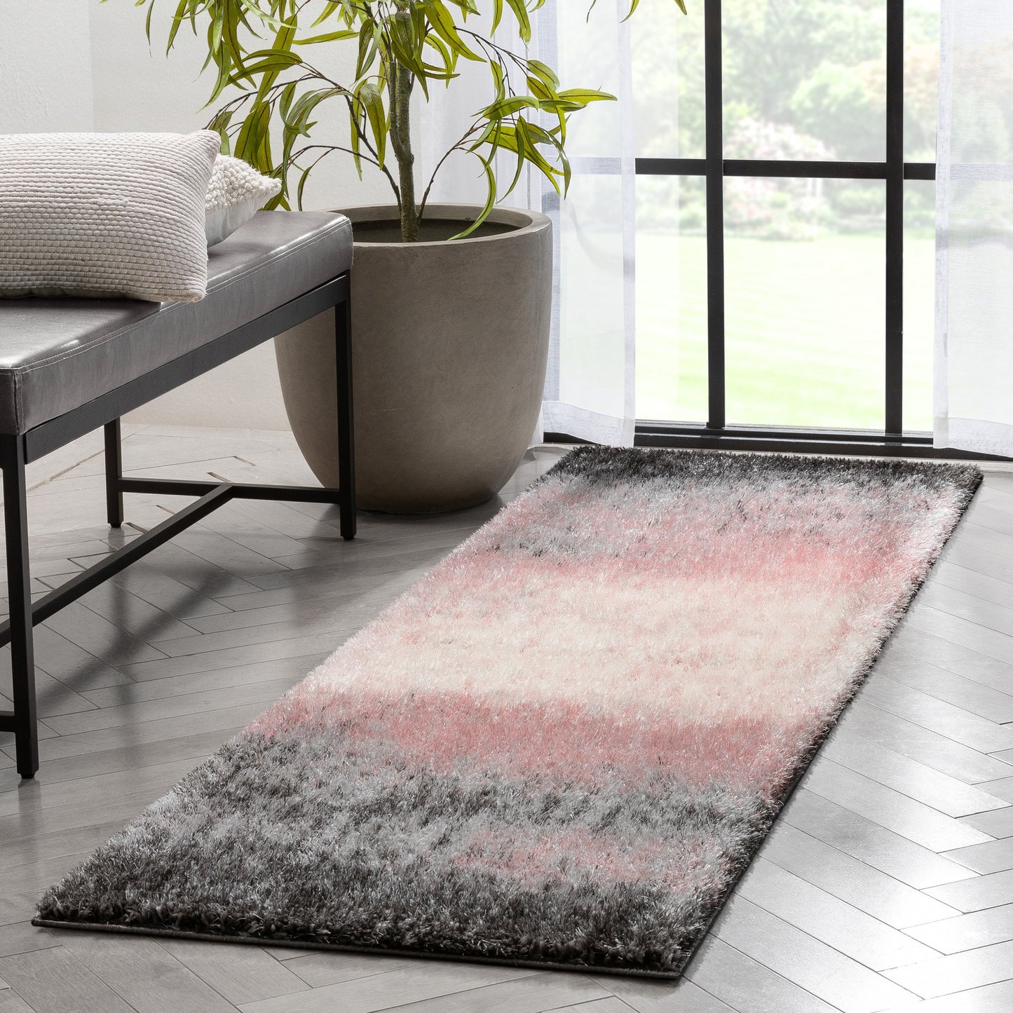Kynlee Modern Abstract Blush Shag Rug CAN-29