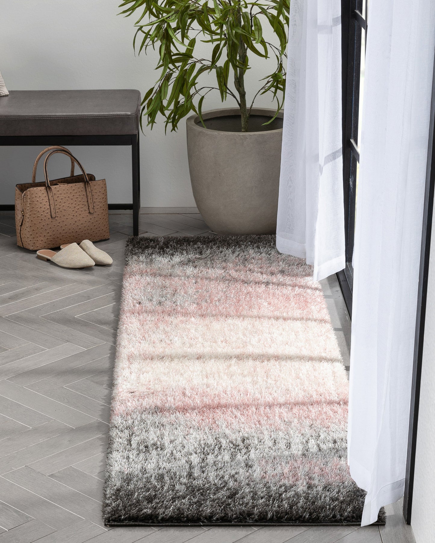 Kynlee Modern Abstract Blush Shag Rug CAN-29