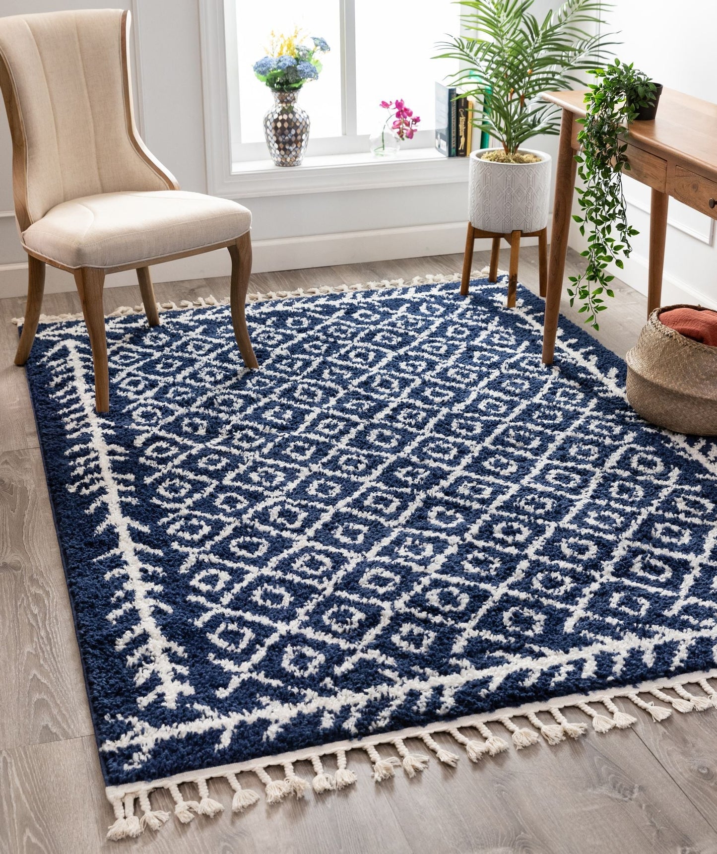 Agata Moroccan Geometric Shag Blue Rug CB-134
