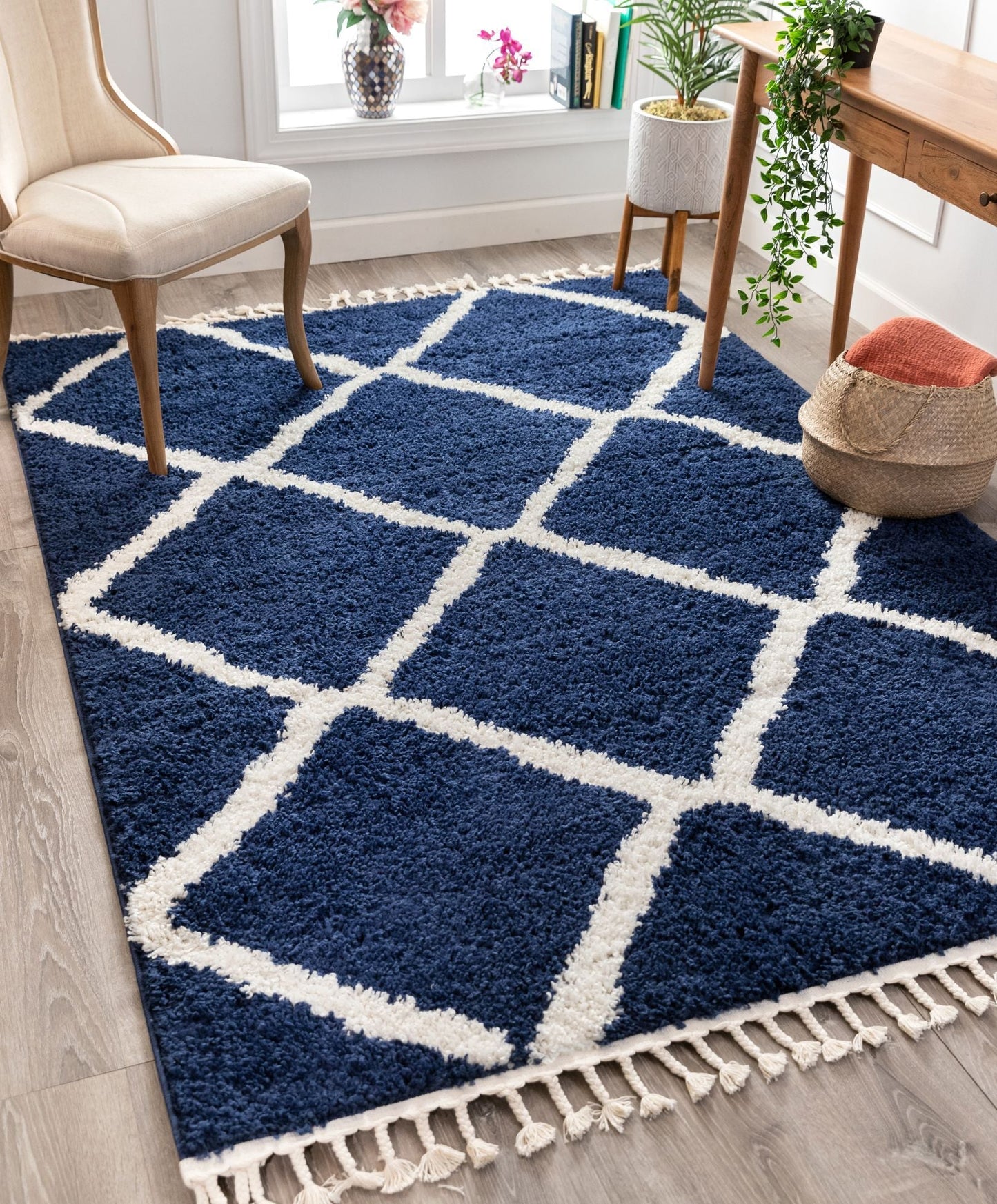 Celosia Moroccan Trellis Shag Blue Rug CB-144