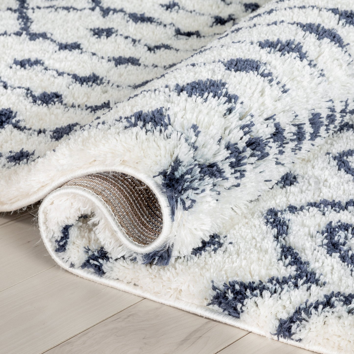 Coimbra Moroccan Diamond Pattern Blue Thick & Soft Shag Rug CE-24