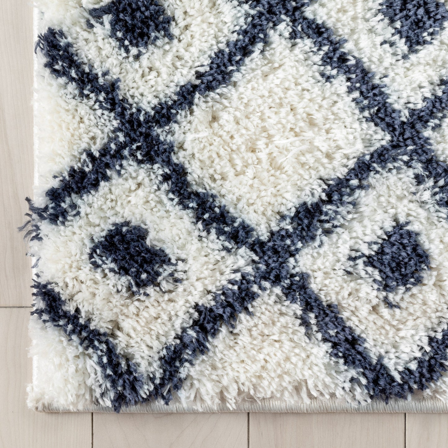 Coimbra Moroccan Diamond Pattern Blue Thick & Soft Shag Rug CE-24