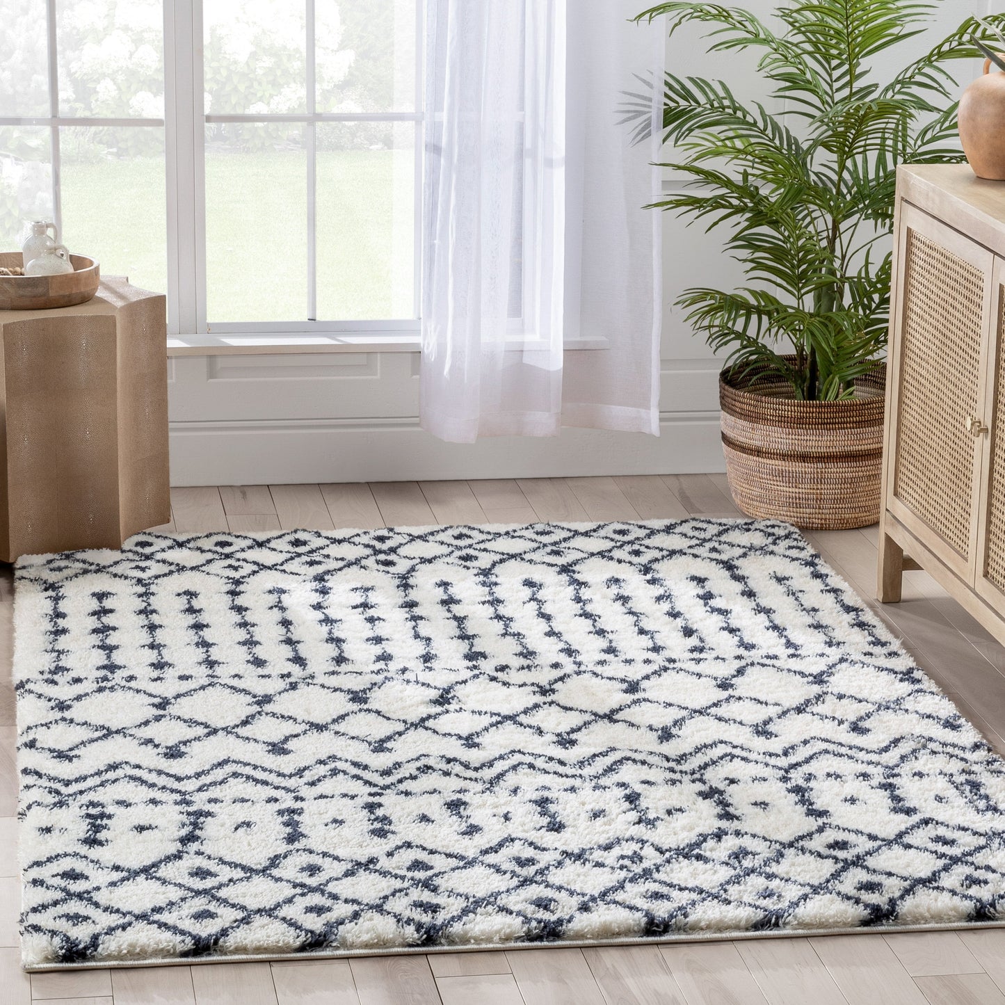 Coimbra Moroccan Diamond Pattern Blue Thick & Soft Shag Rug CE-24