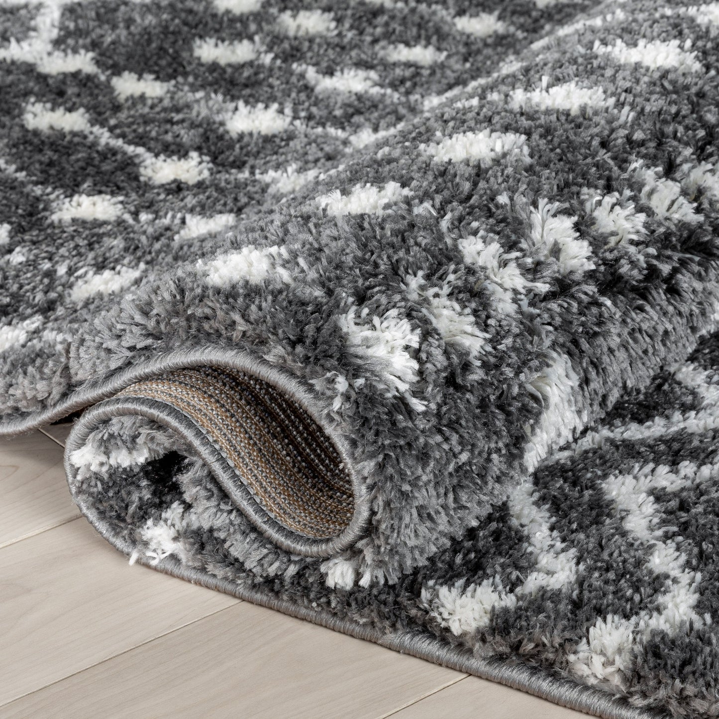 Coimbra Moroccan Diamond Pattern Grey Thick & Soft Shag Rug CE-27