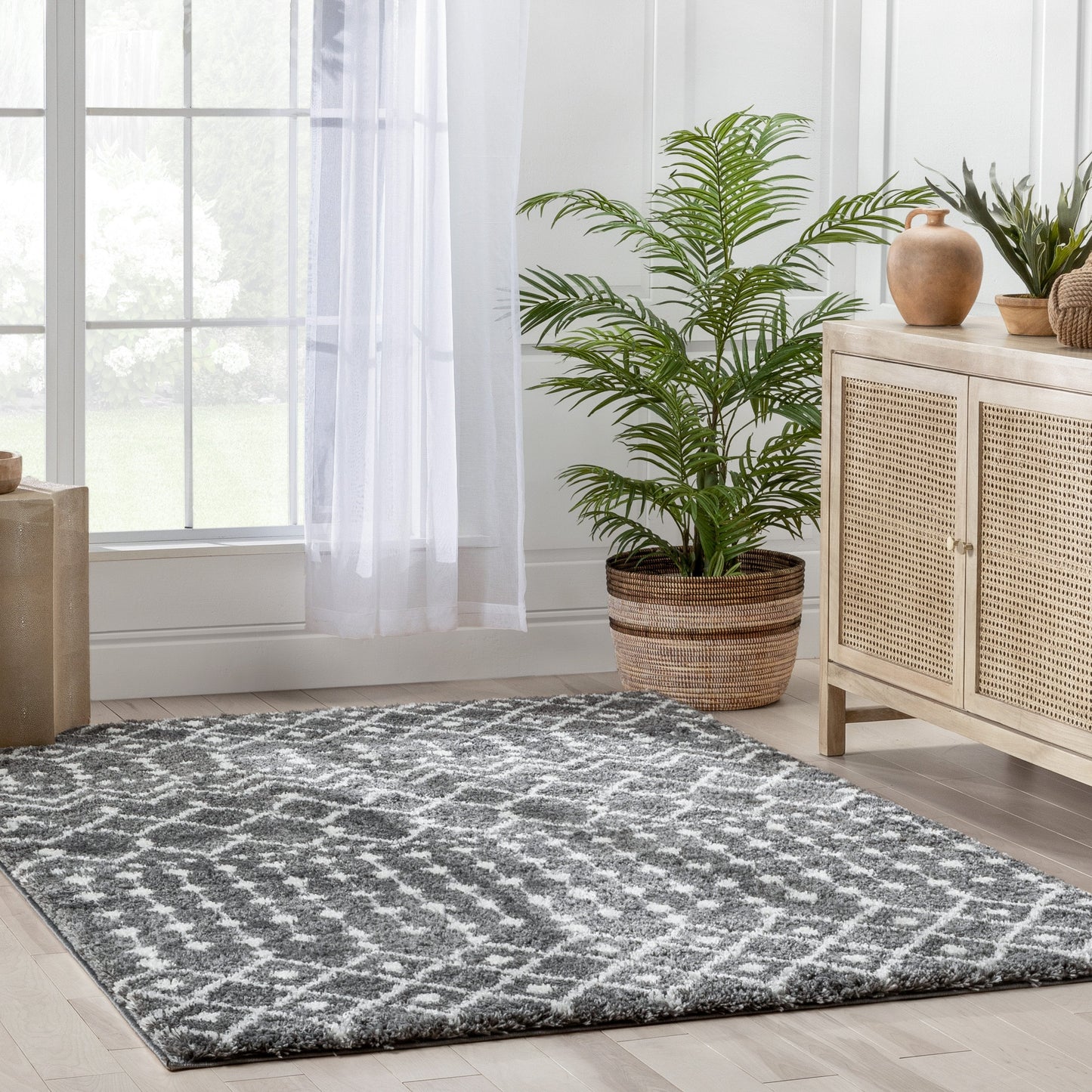 Coimbra Moroccan Diamond Pattern Grey Thick & Soft Shag Rug CE-27