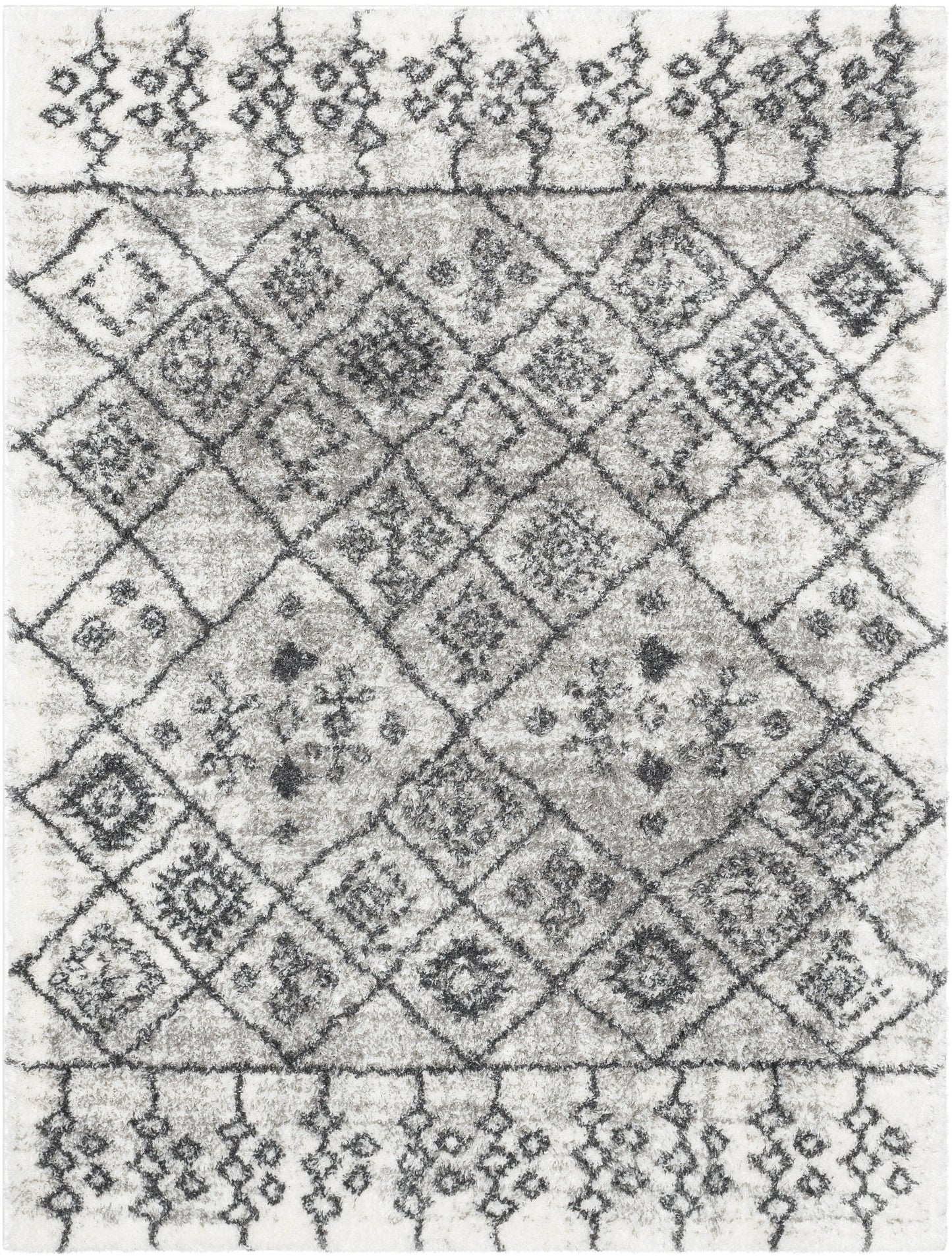 Braga Tribal Geometric Pattern Ivory Thick & Soft Shag Rug CE-32