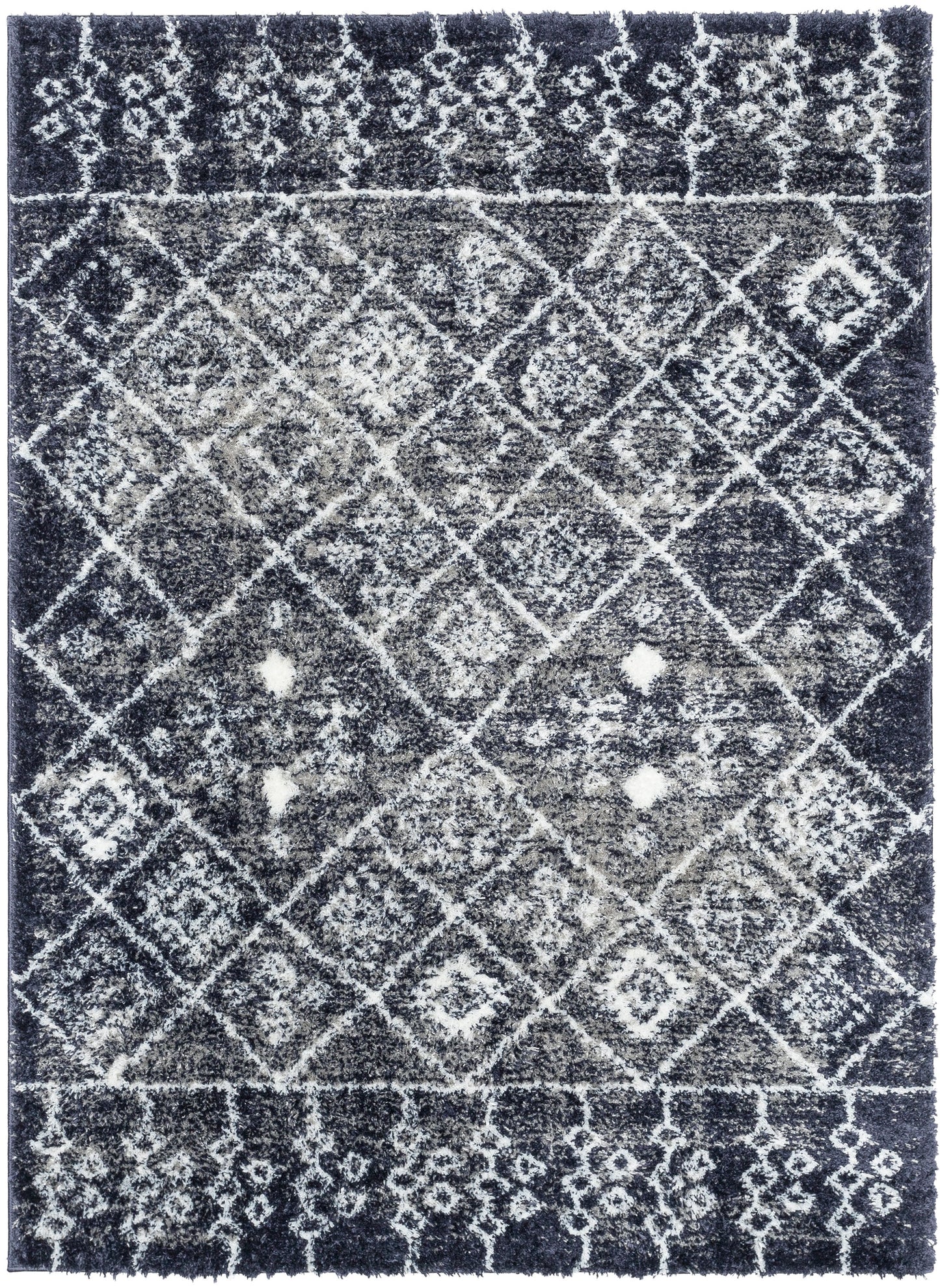 Braga Tribal Geometric Pattern Blue Thick & Soft Shag Rug CE-34