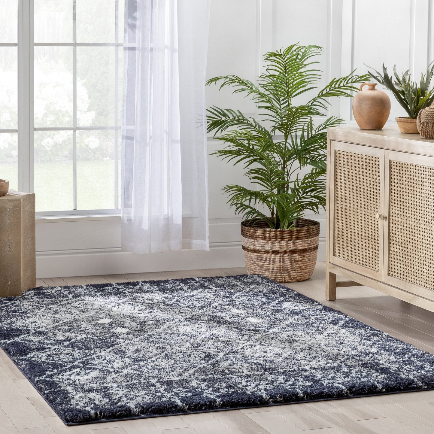 Braga Tribal Geometric Pattern Blue Thick & Soft Shag Rug CE-34