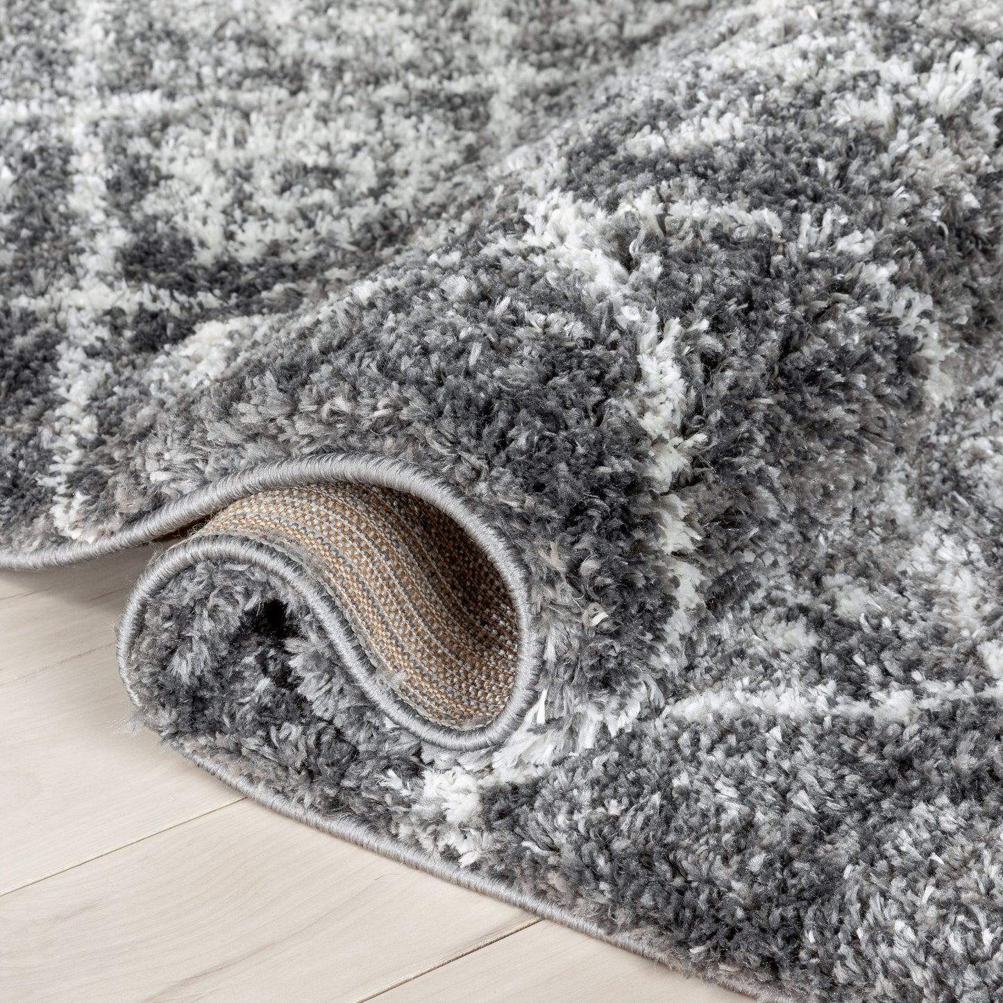 Braga Tribal Geometric Pattern Grey Thick & Soft Shag Rug CE-37