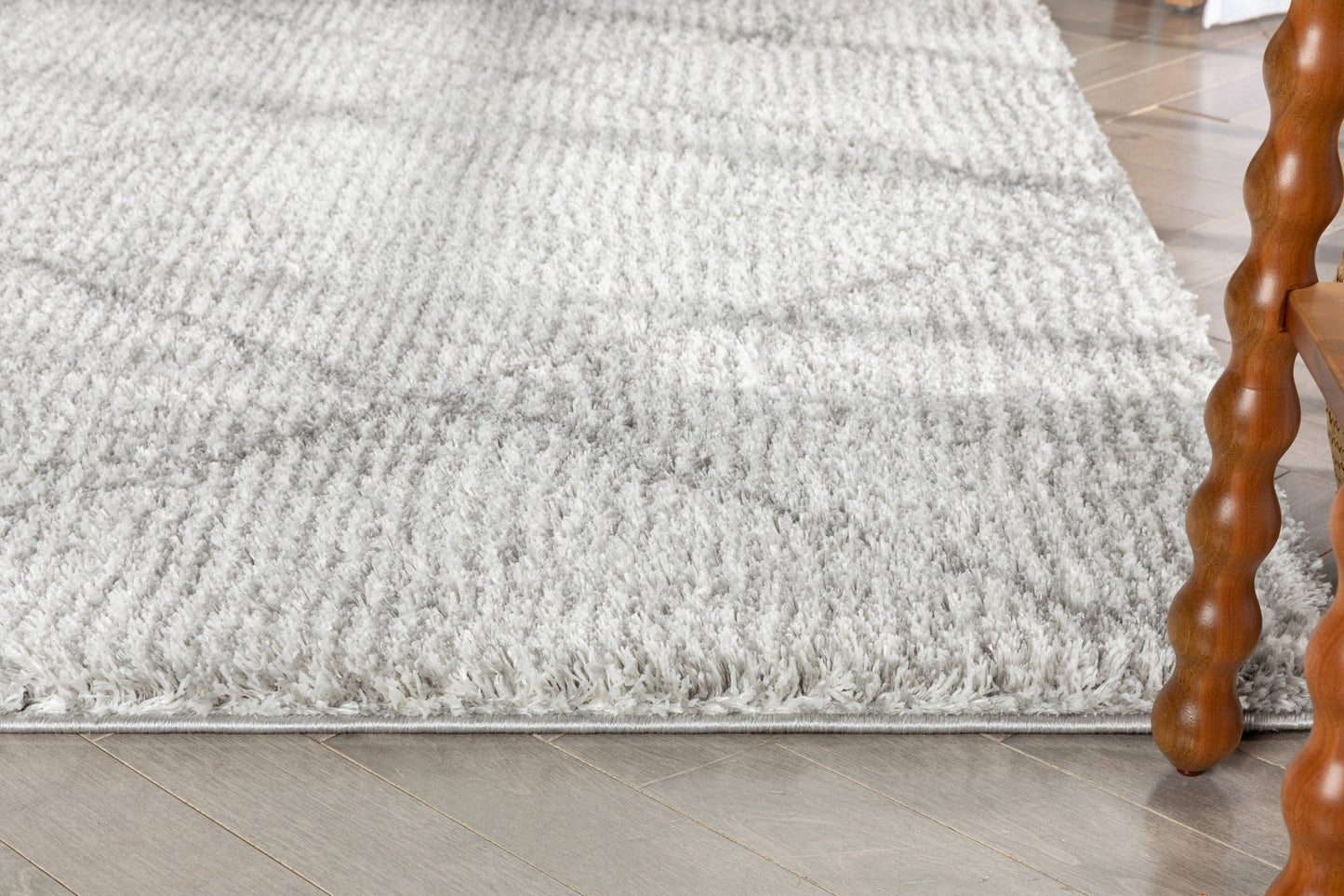 Aviero Moroccan Lattice Trellis Ivory Thick & Soft Shag Rug CE-42