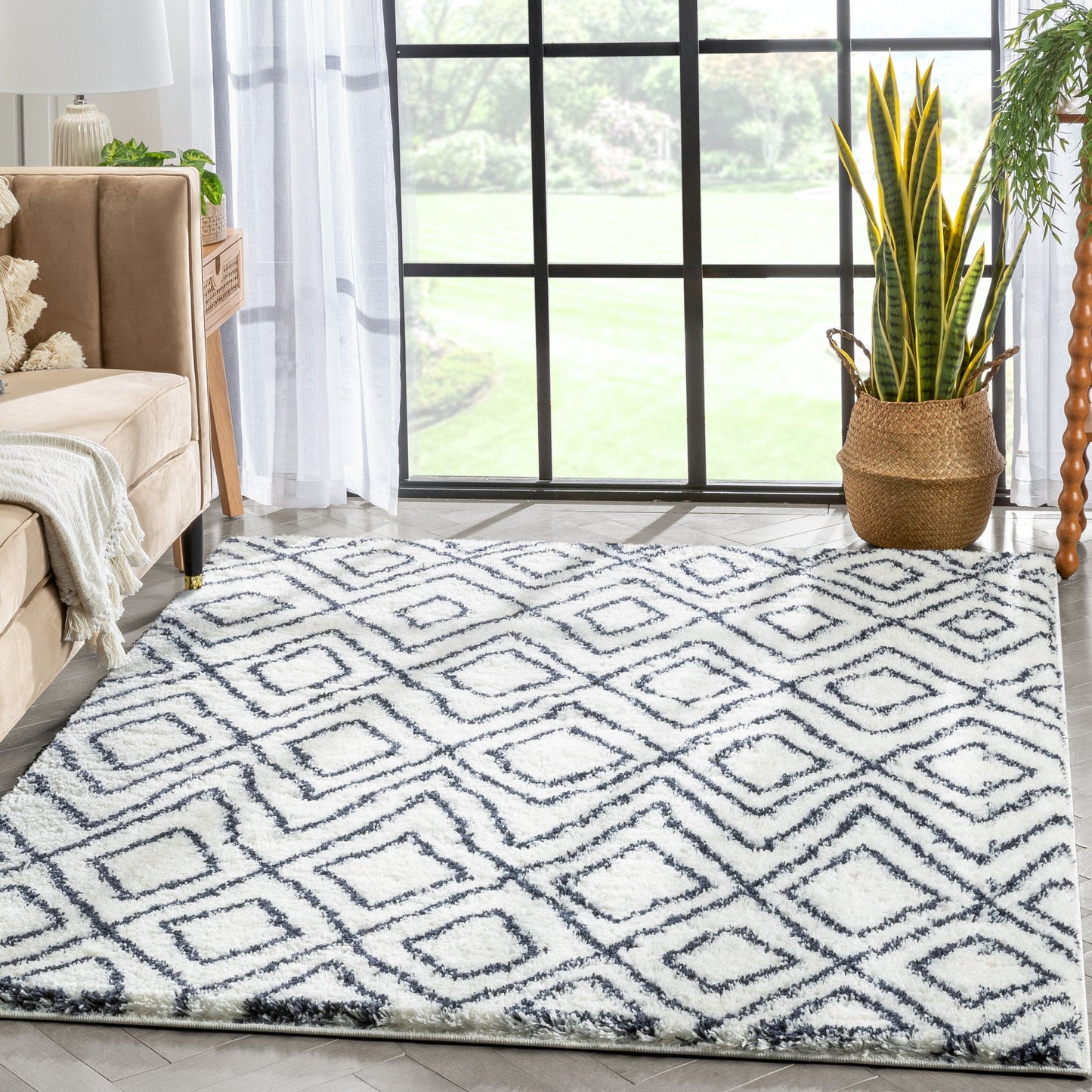 Lagos Tribal Diamond Pattern Blue Thick & Soft Shag Rug CE-54