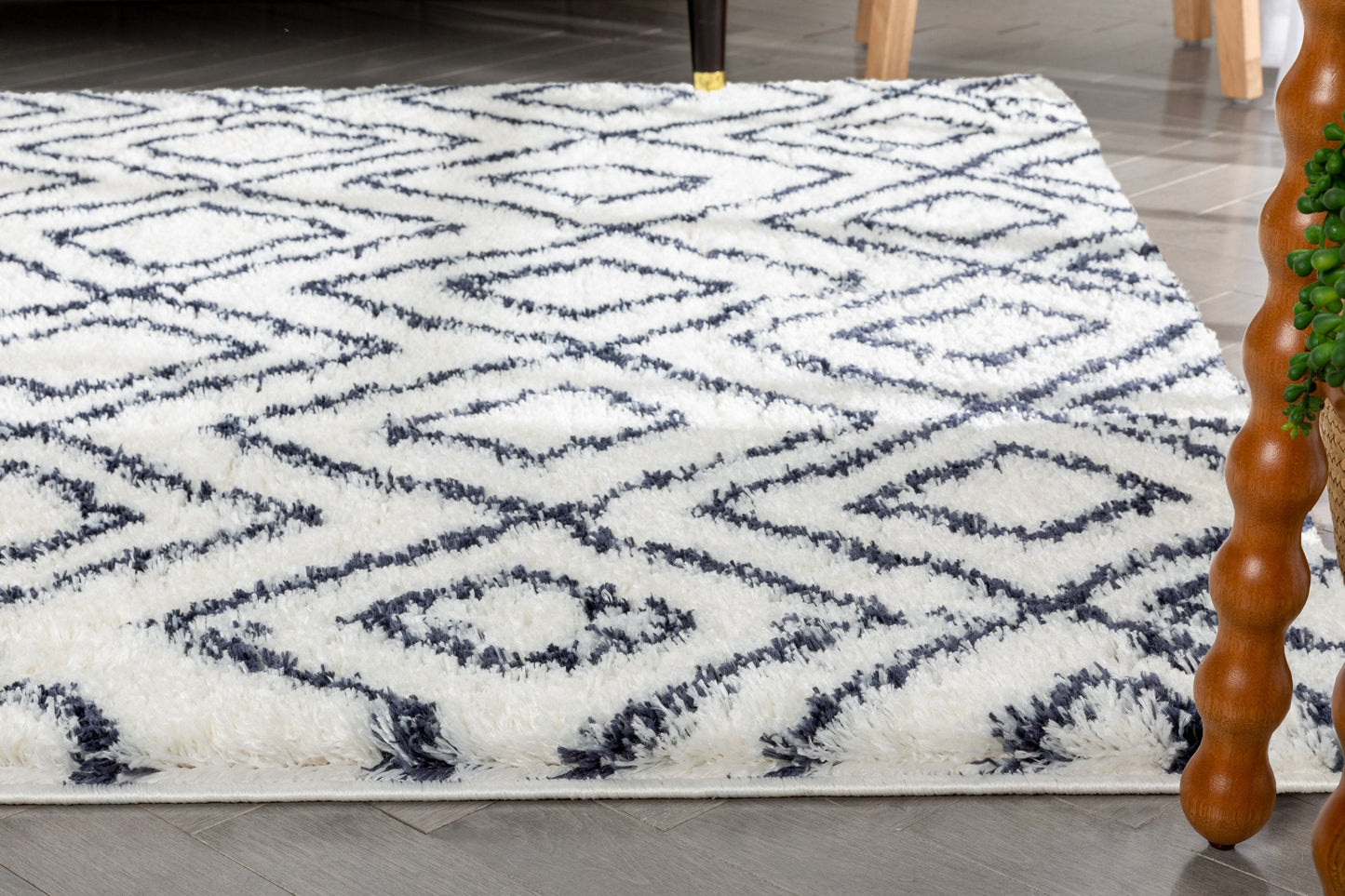 Lagos Tribal Diamond Pattern Blue Thick & Soft Shag Rug CE-54