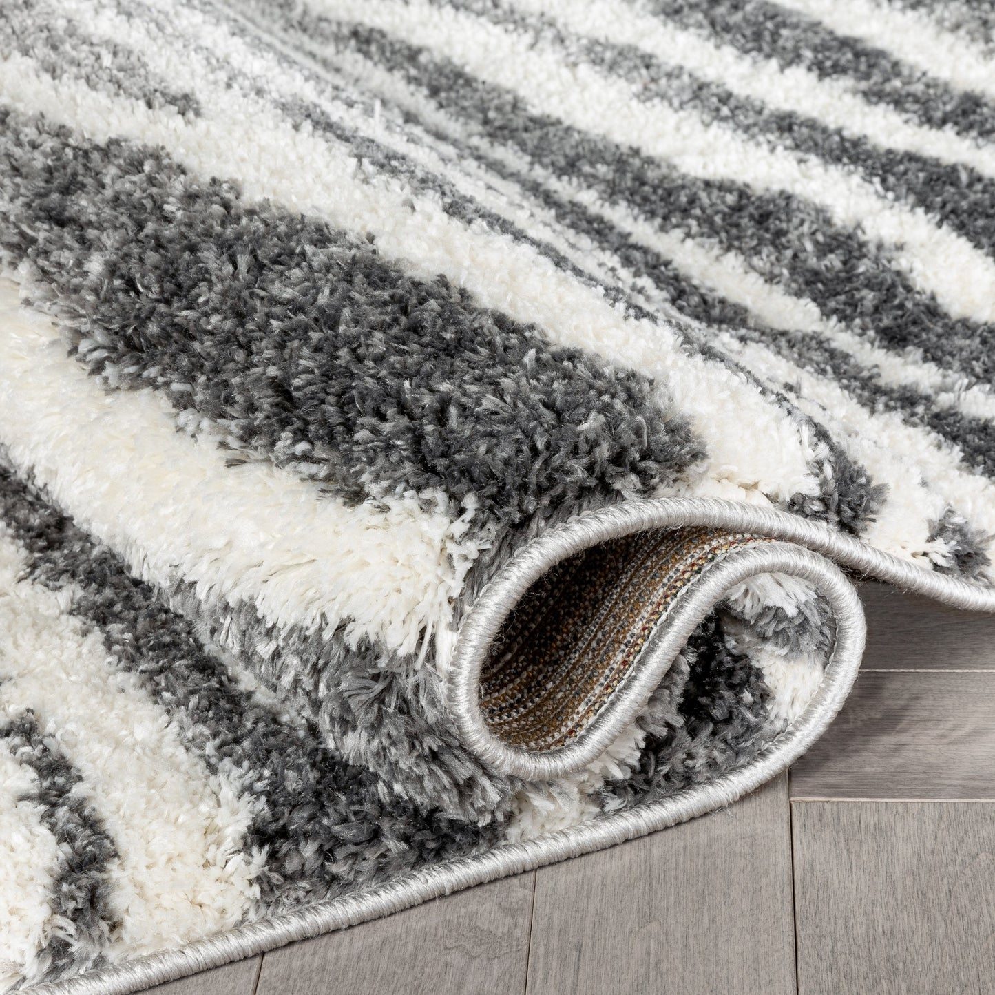 Faro Modern Coastal Waves Pattern Dark Grey Thick & Soft Shag Rug CE-87