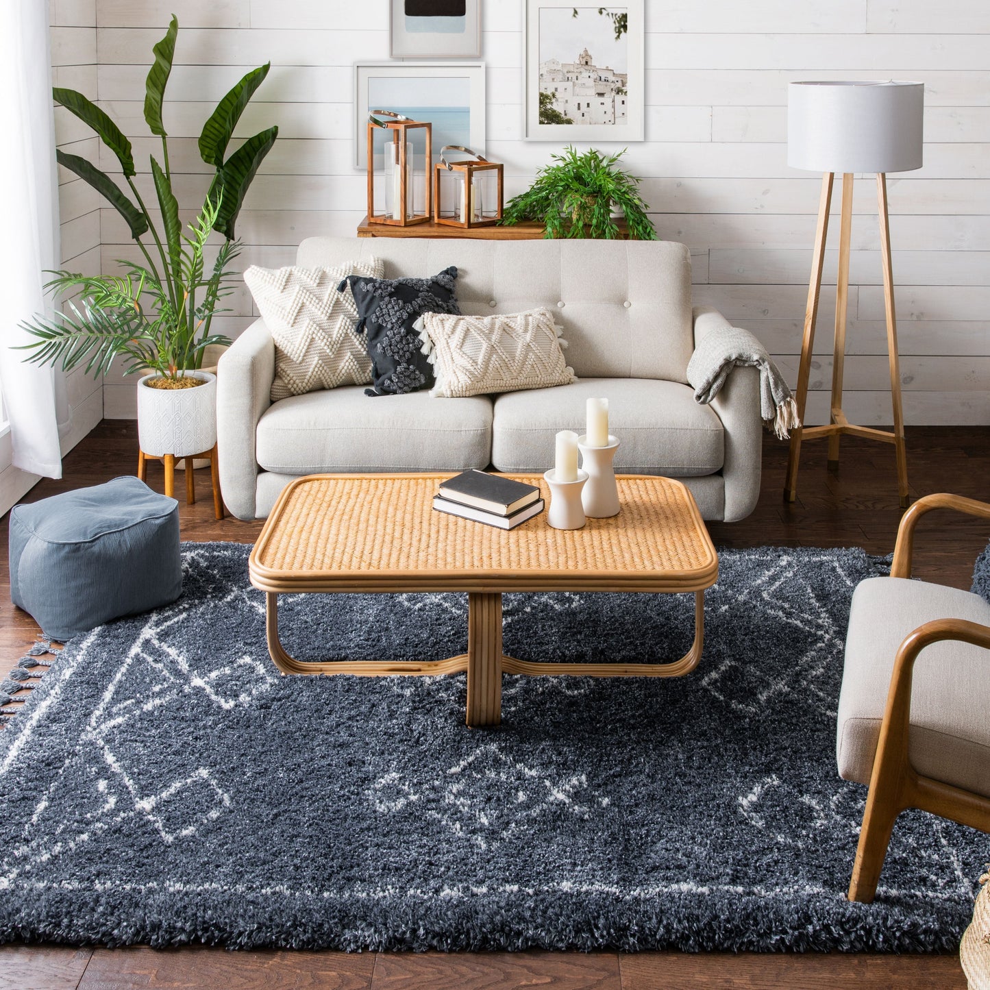 Verdant Tribal Diamond Pattern Blue Super Soft And Thick Shag Rug CH-04