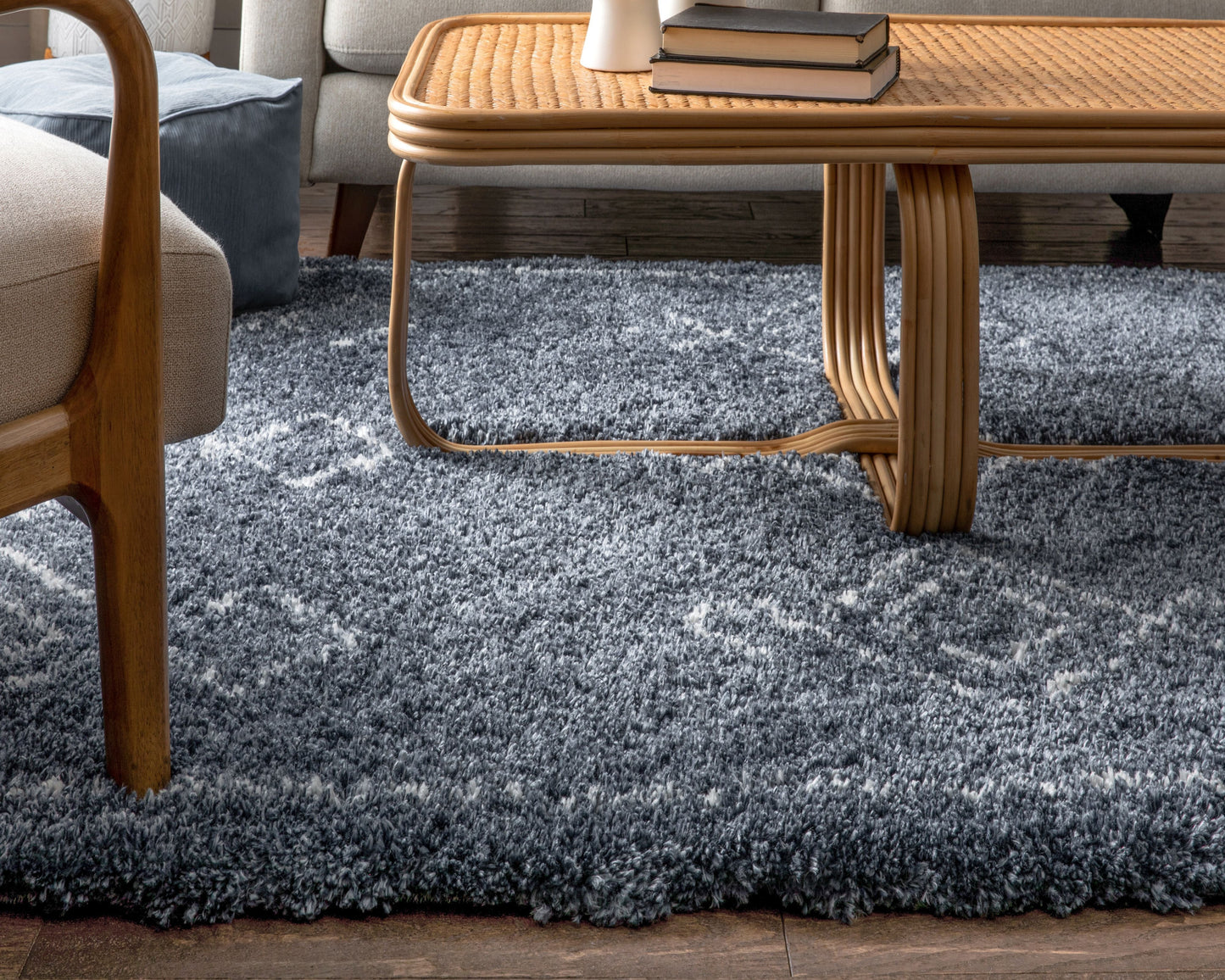 Verdant Tribal Diamond Pattern Blue Super Soft And Thick Shag Rug CH-04