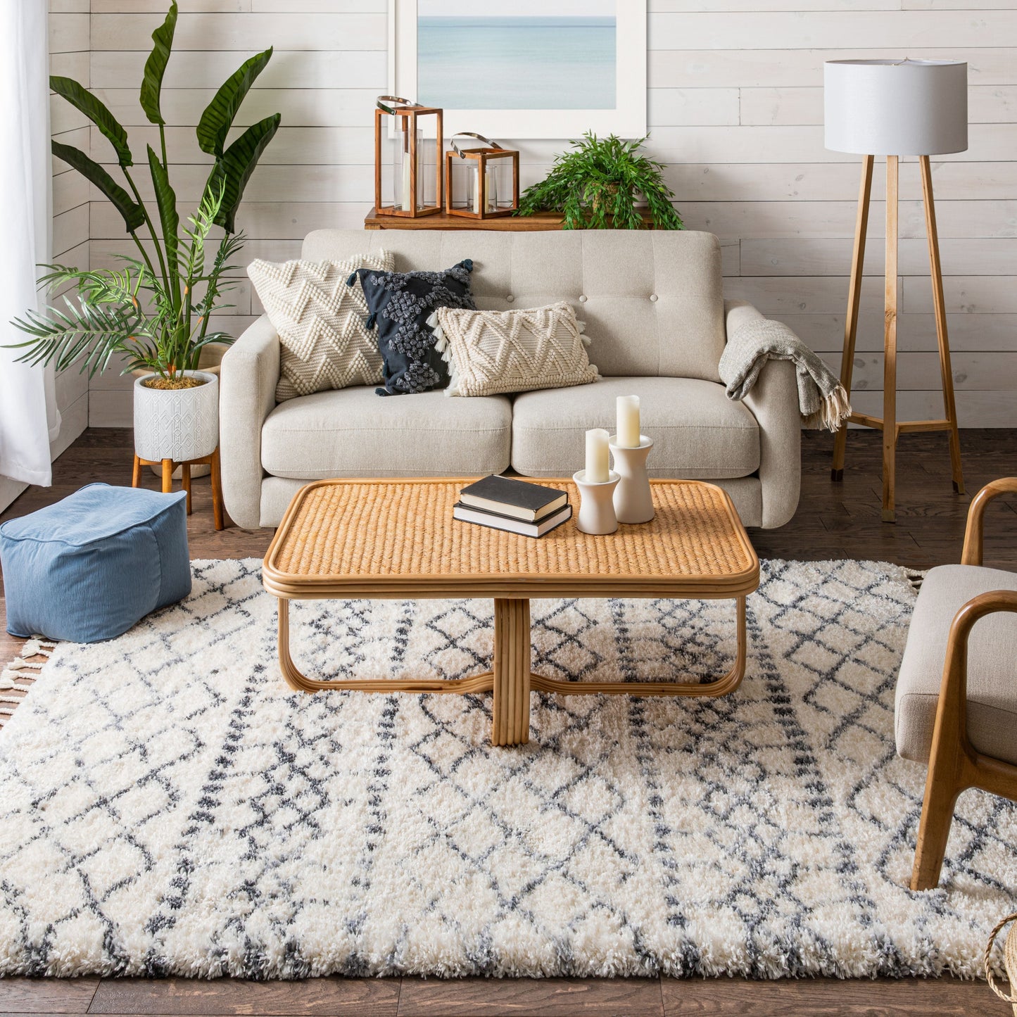 Blossom Moroccan Trellis Ivory Super Soft And Thick Shag Rug CH-12