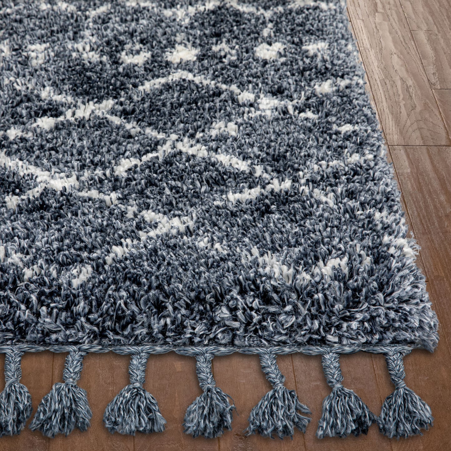 Blossom Moroccan Trellis Blue Super Soft And Thick Shag Rug CH-22