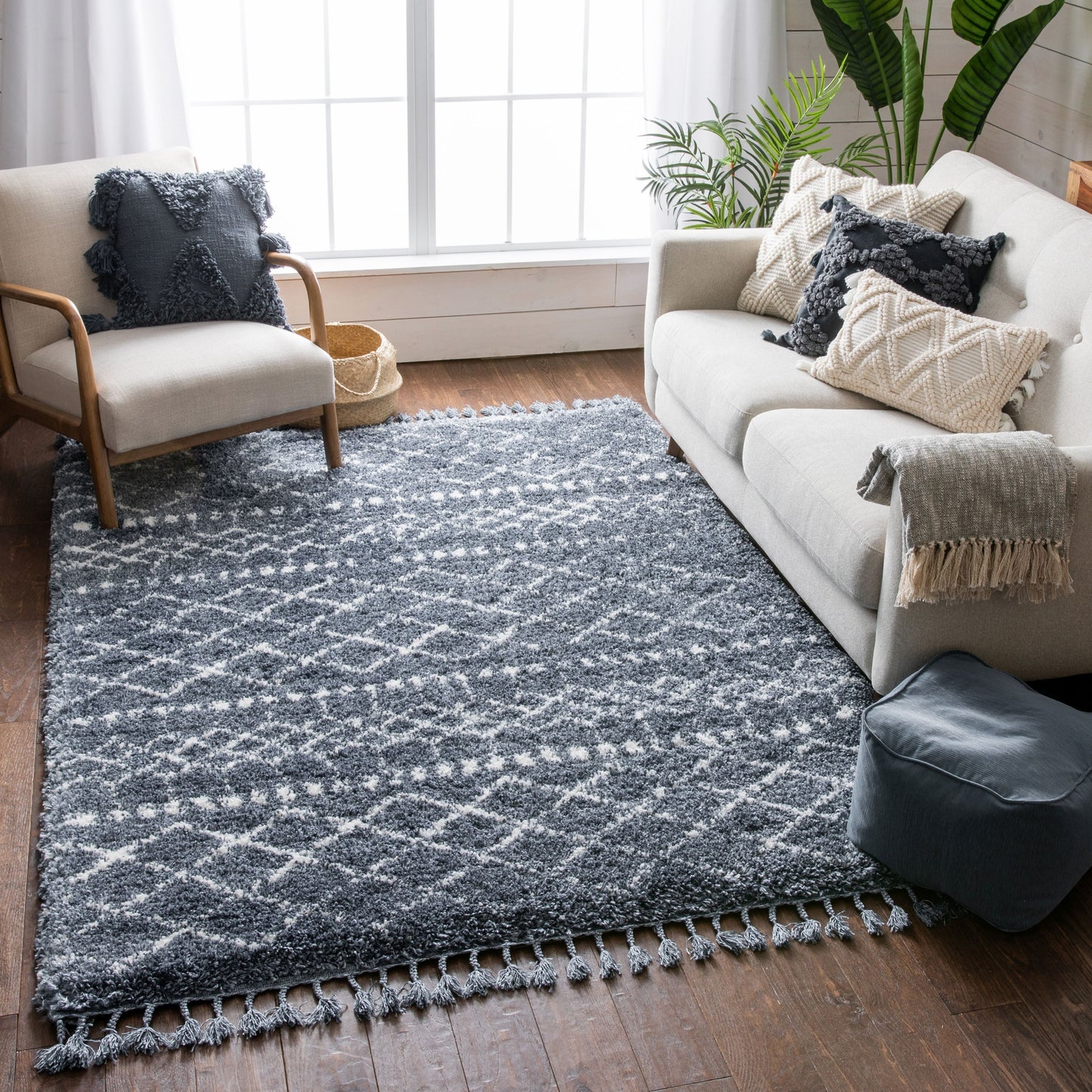 Blossom Moroccan Trellis Blue Super Soft And Thick Shag Rug CH-22