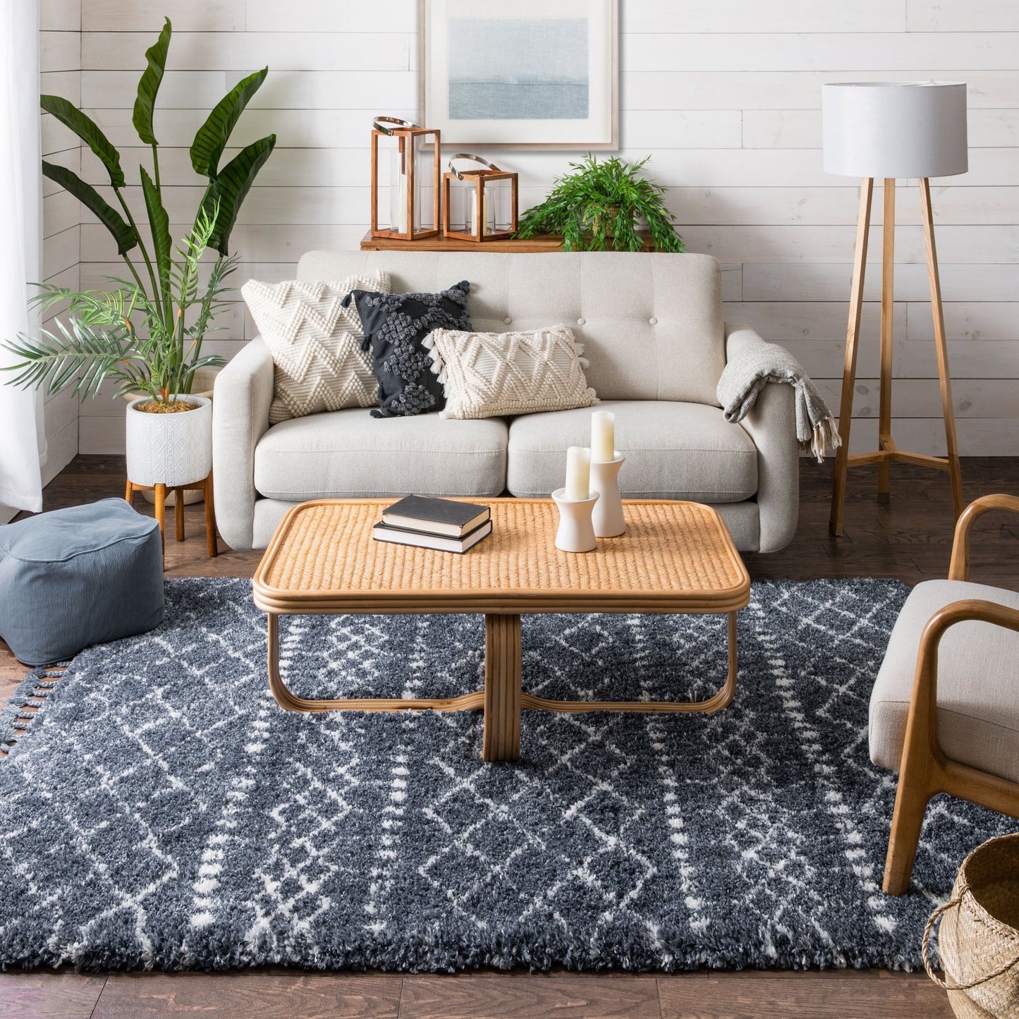 Blossom Moroccan Trellis Blue Super Soft And Thick Shag Rug CH-22