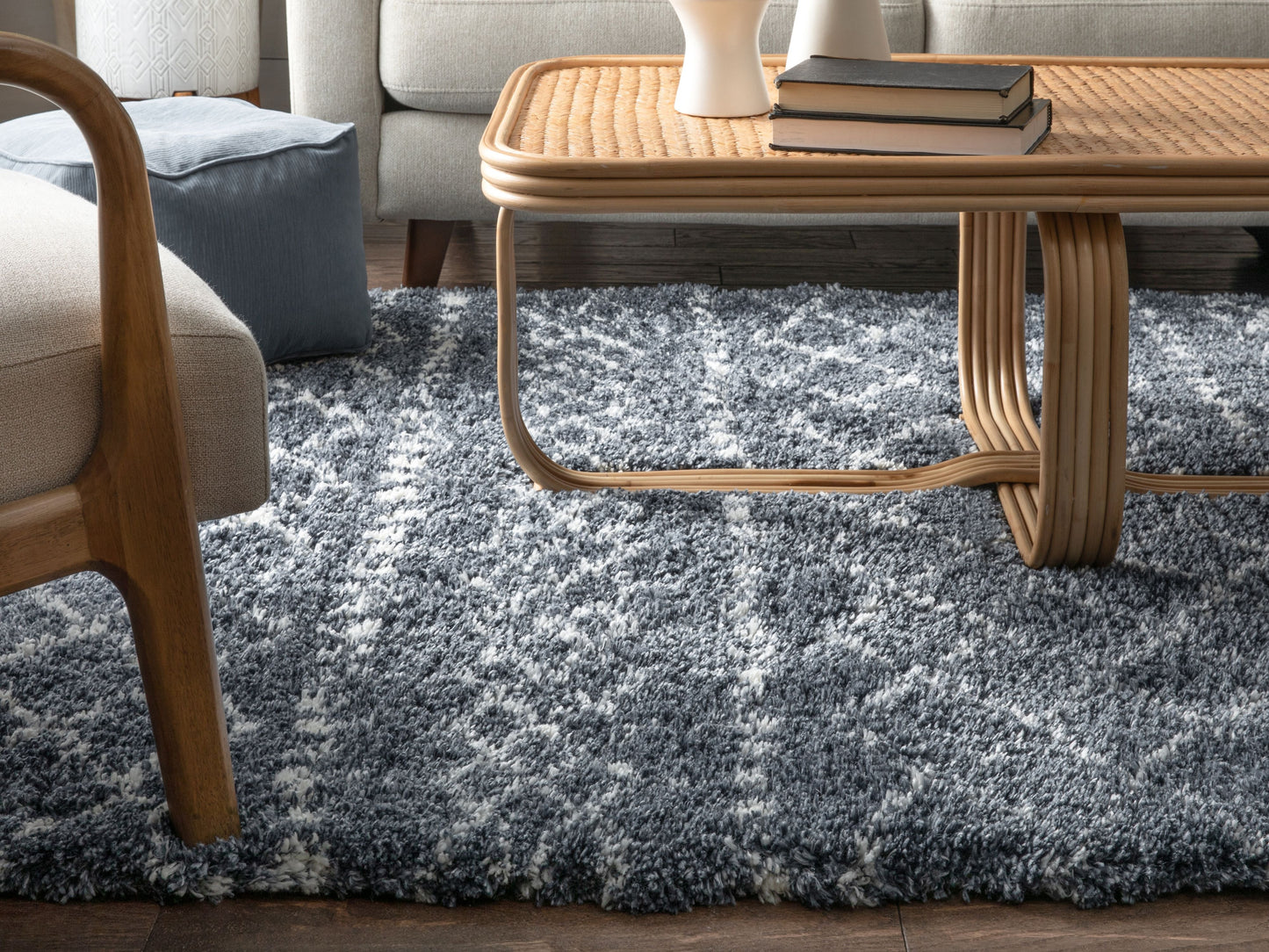 Blossom Moroccan Trellis Blue Super Soft And Thick Shag Rug CH-22