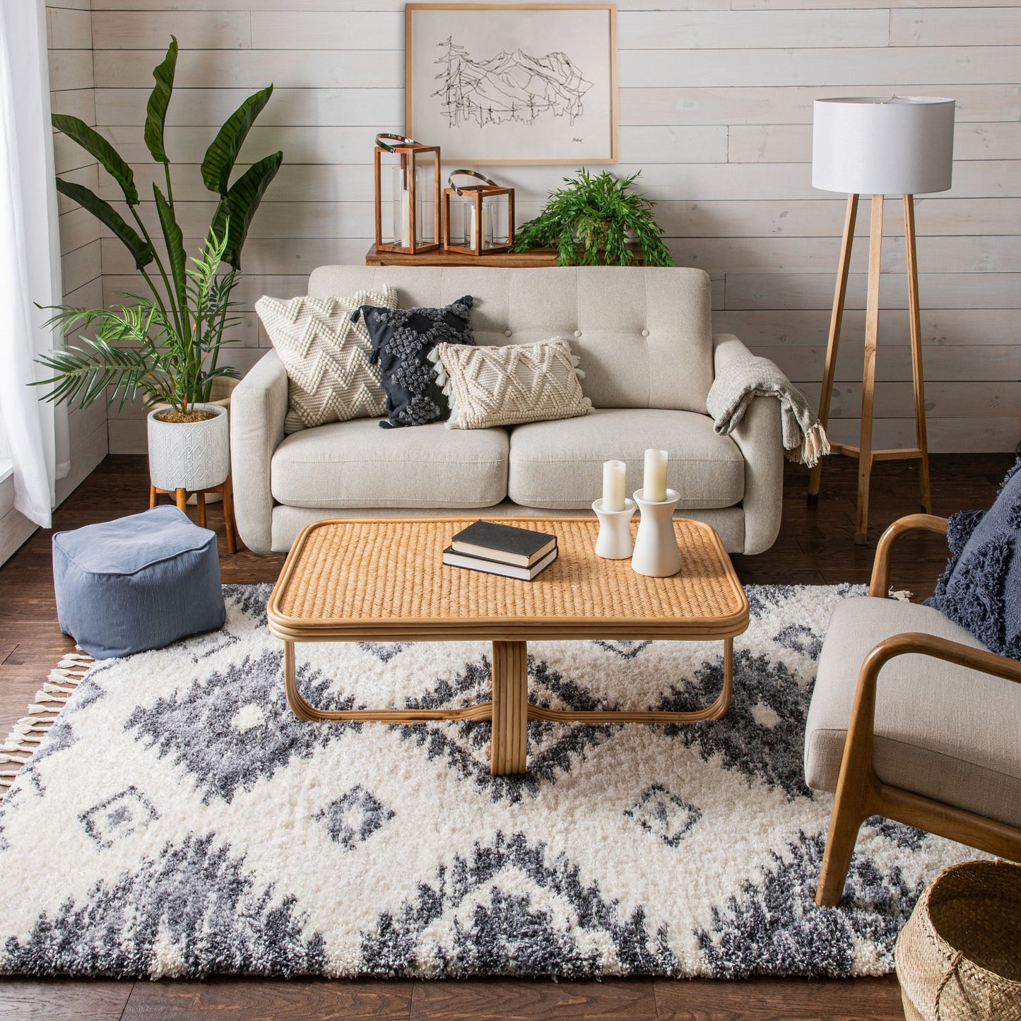 Mona Tribal Southwestern Ivory Super Soft And Thick Shag Rug CH-32
