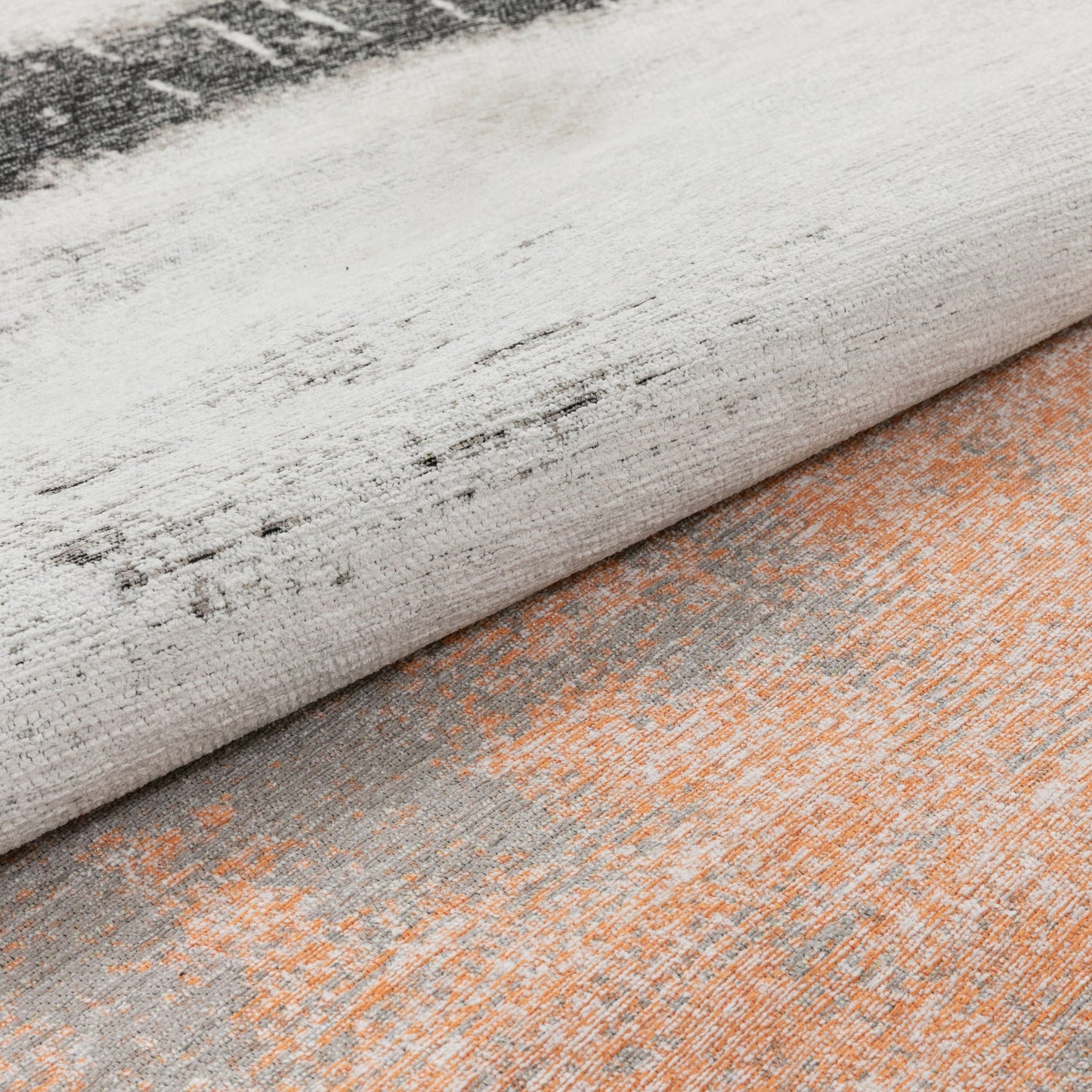 Fanos Modern Distressed Abstract Brush Strokes Salmon Grey Kilim-Style Rug CHA-20