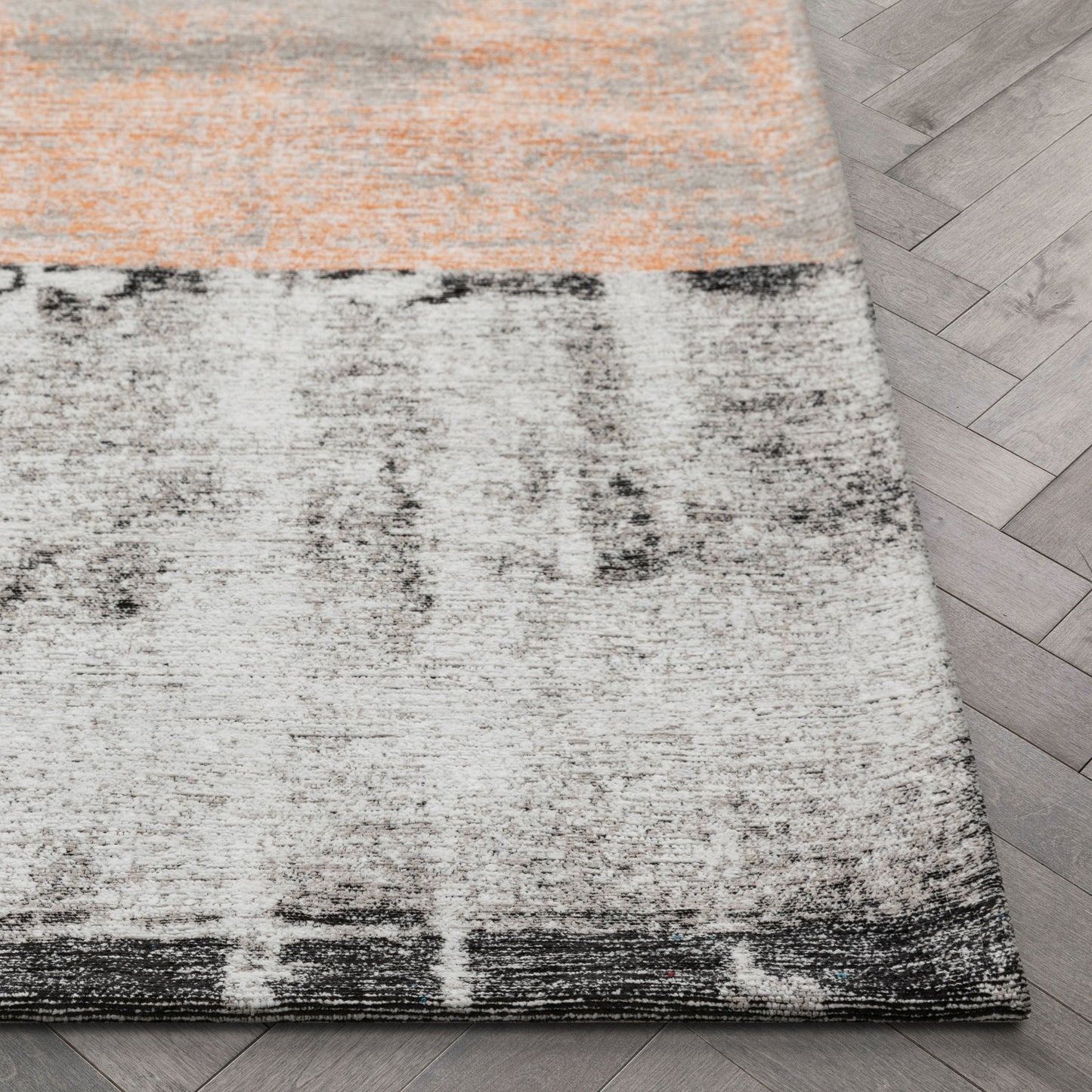 Fanos Modern Distressed Abstract Brush Strokes Salmon Grey Kilim-Style Rug CHA-20