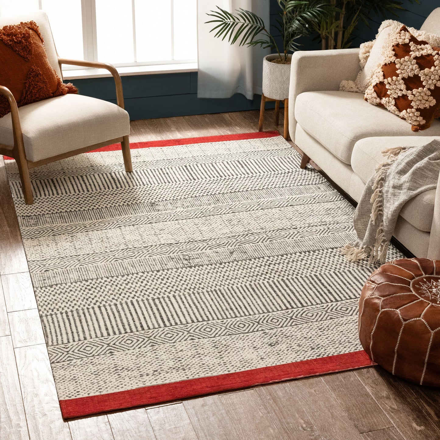 Largo Modern Abstract Geometric Pattern Red Kilim-Style Rug CHA-40