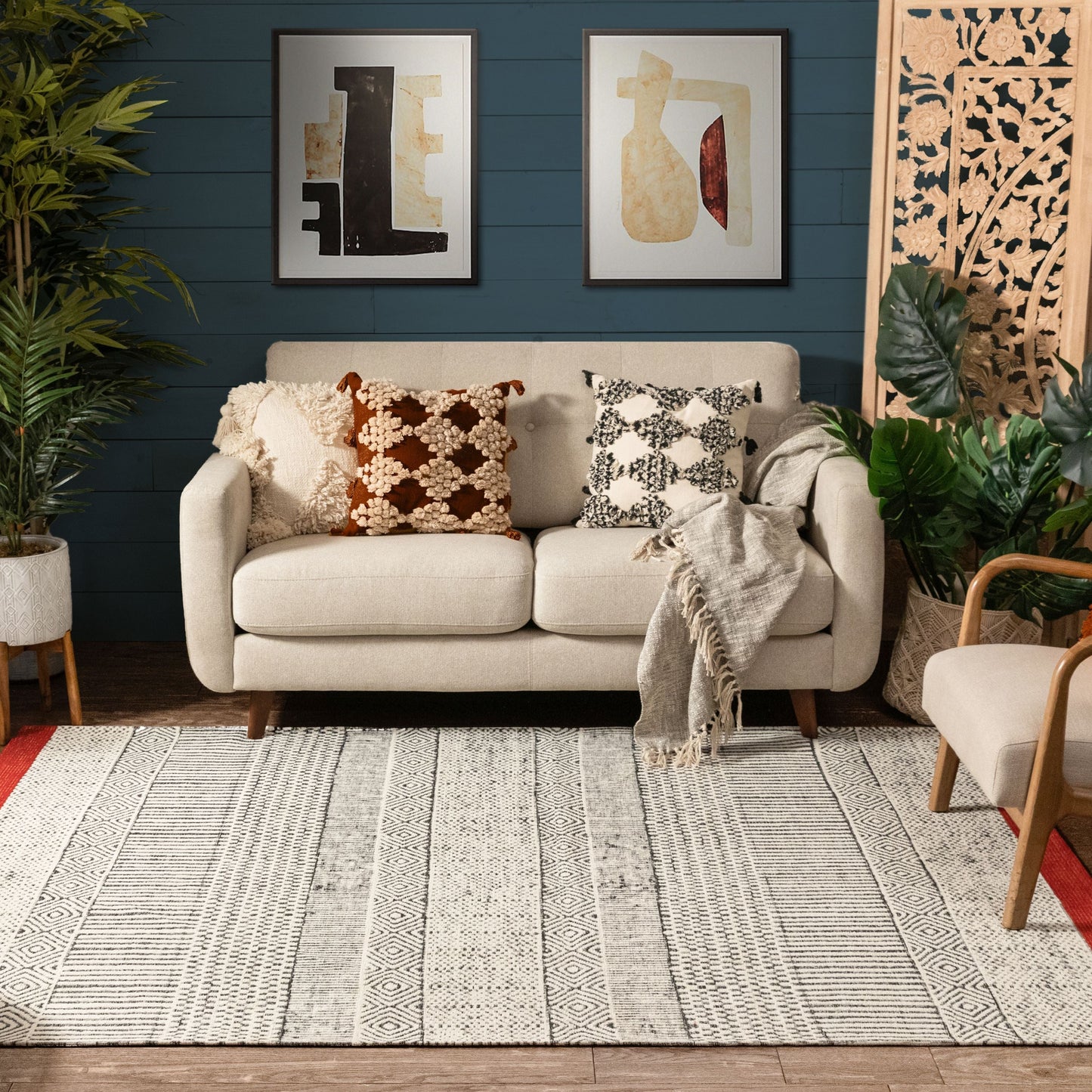 Largo Modern Abstract Geometric Pattern Red Kilim-Style Rug CHA-40