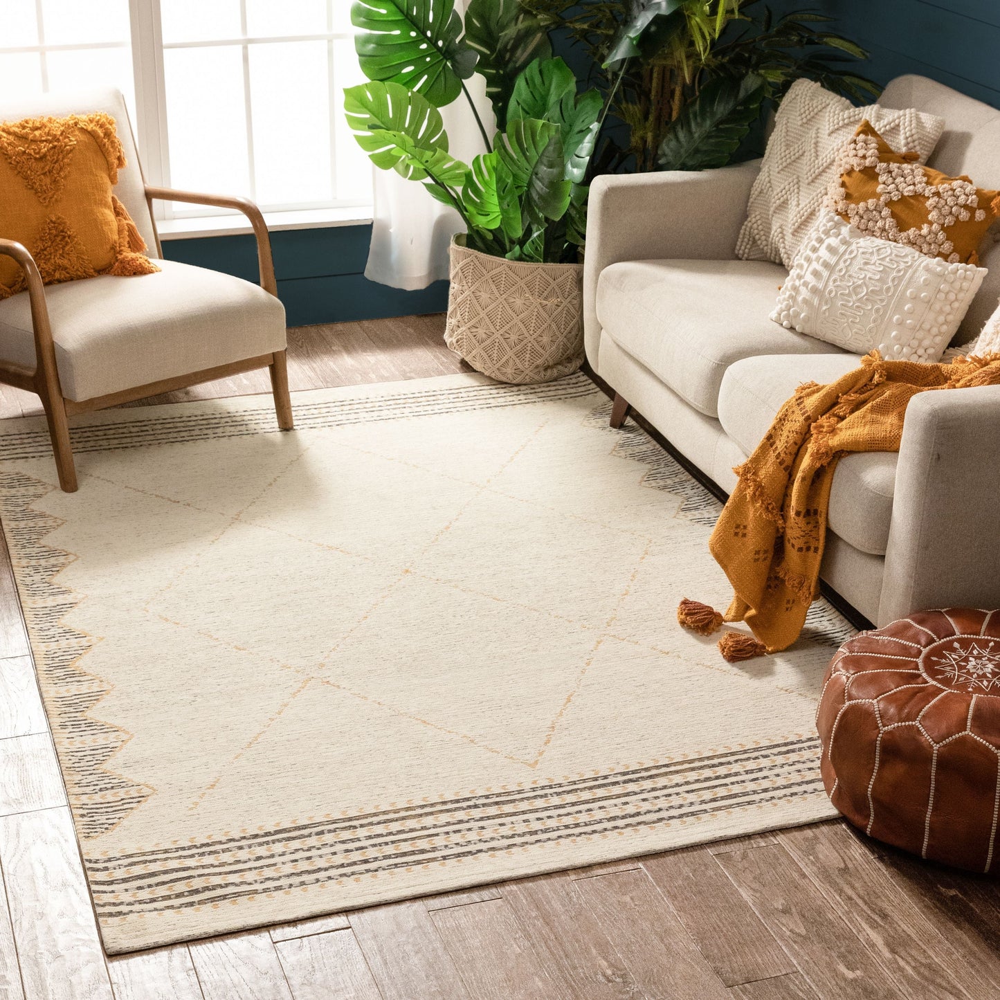 Kippa Moroccan Diamond Pattern Gold Kilim-Style Rug CHA-51