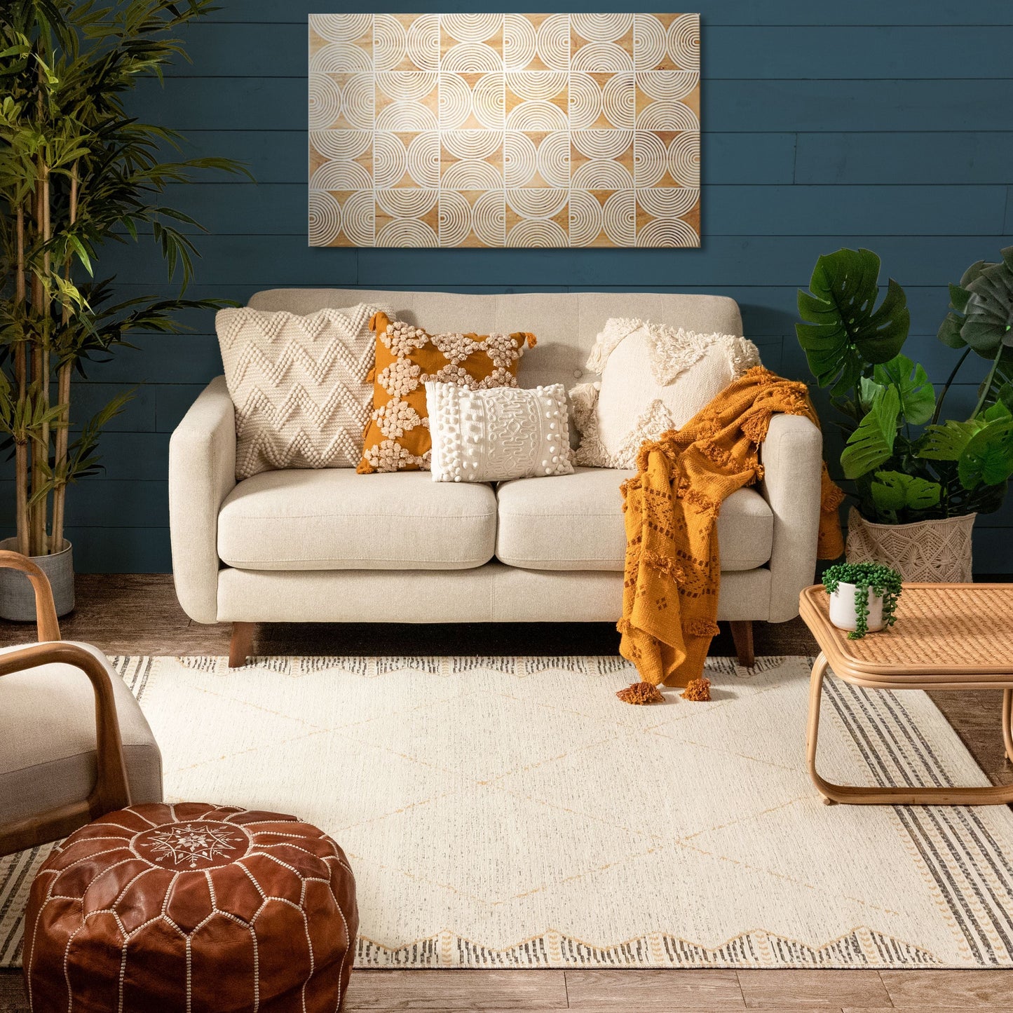 Kippa Moroccan Diamond Pattern Gold Kilim-Style Rug CHA-51