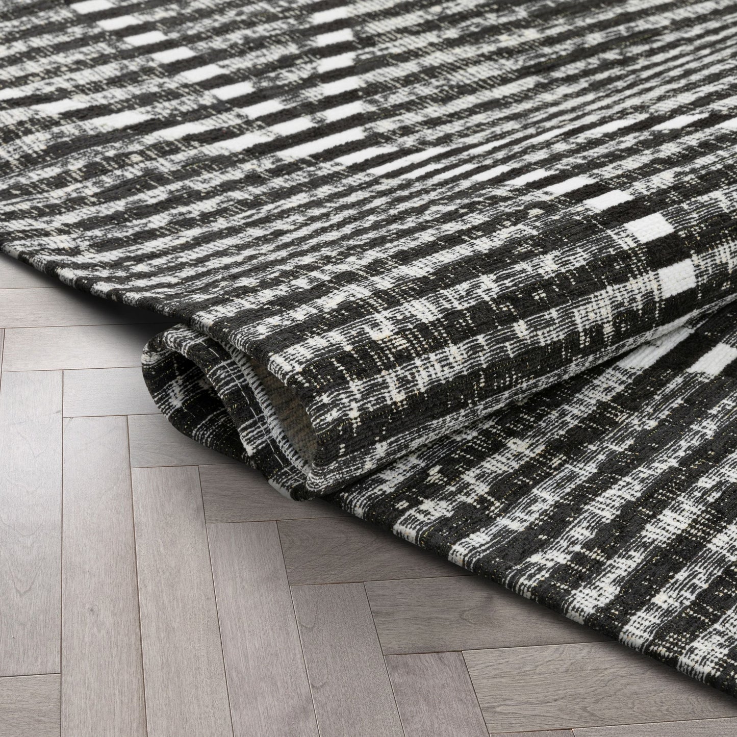Jato Contemporary Distressed Geometric Pattern Grey Kilim-Style Rug CHA-77