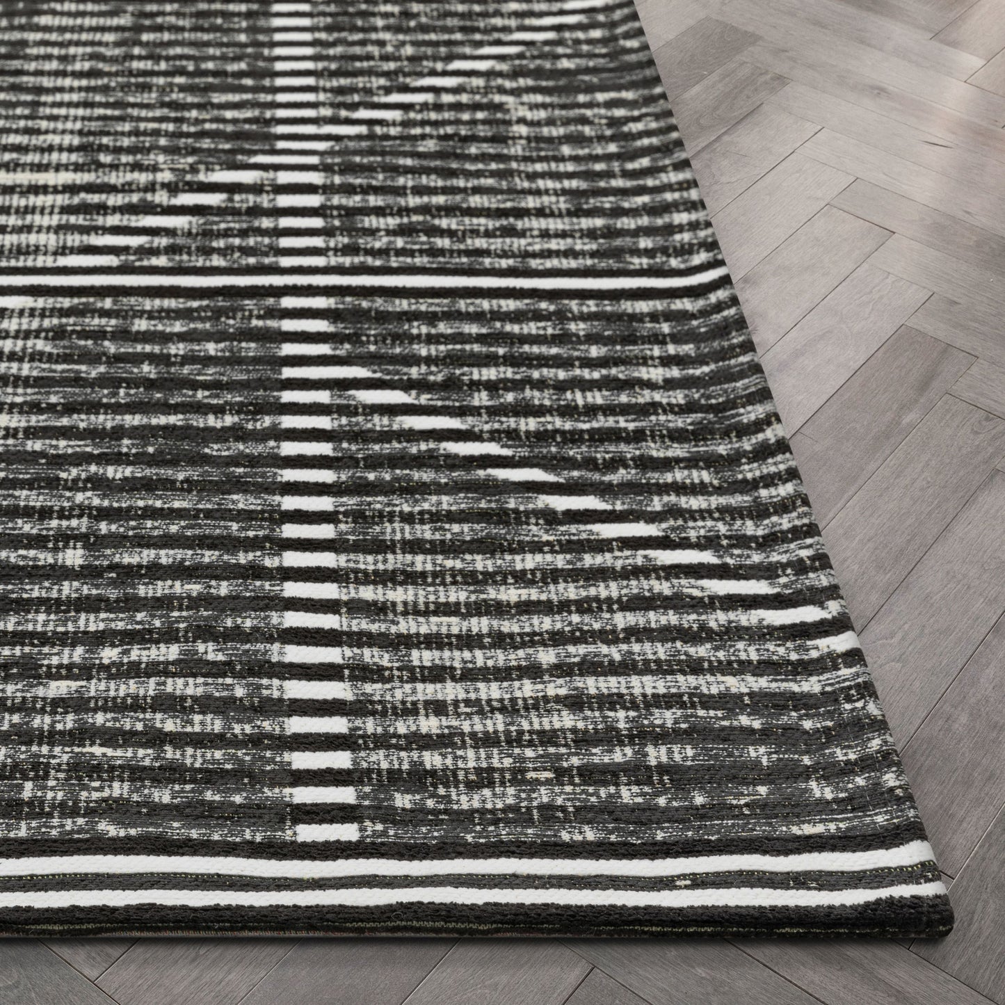 Jato Contemporary Distressed Geometric Pattern Grey Kilim-Style Rug CHA-77