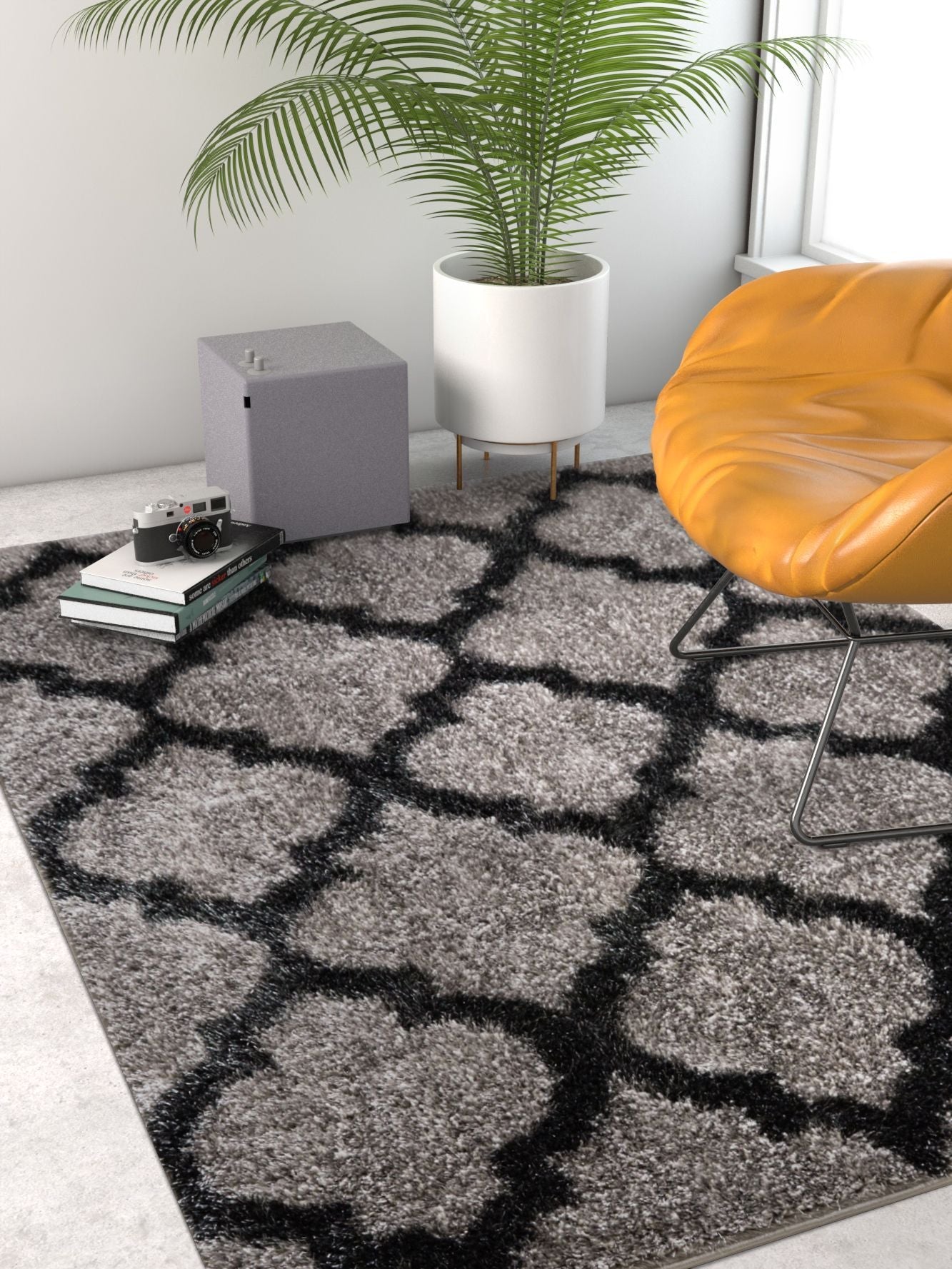 Humble Grey Modern Lattice Shag Rug CO-47
