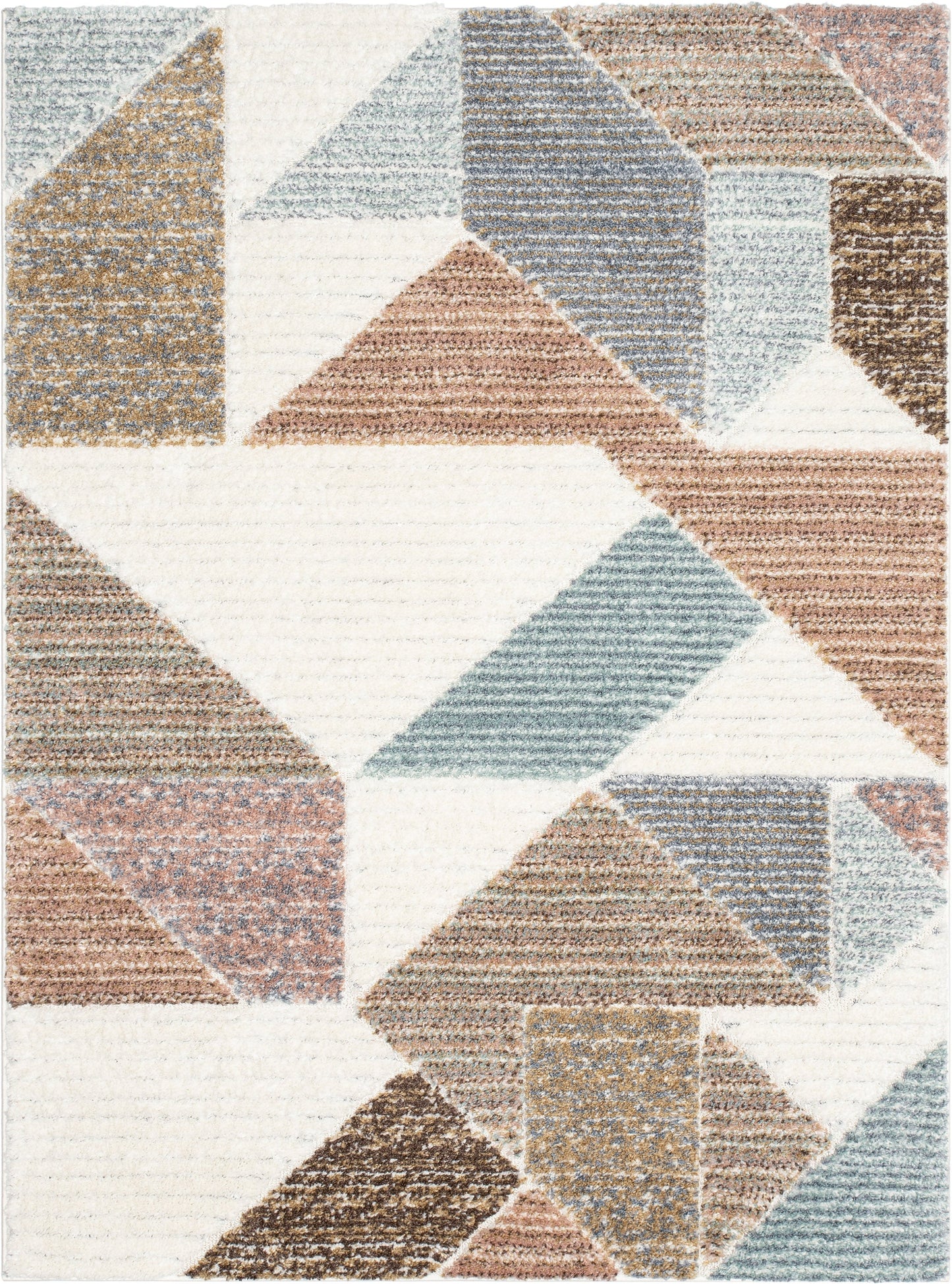 Perseus Modern Geometric Ivory High-Low Shag Rug DEL-26