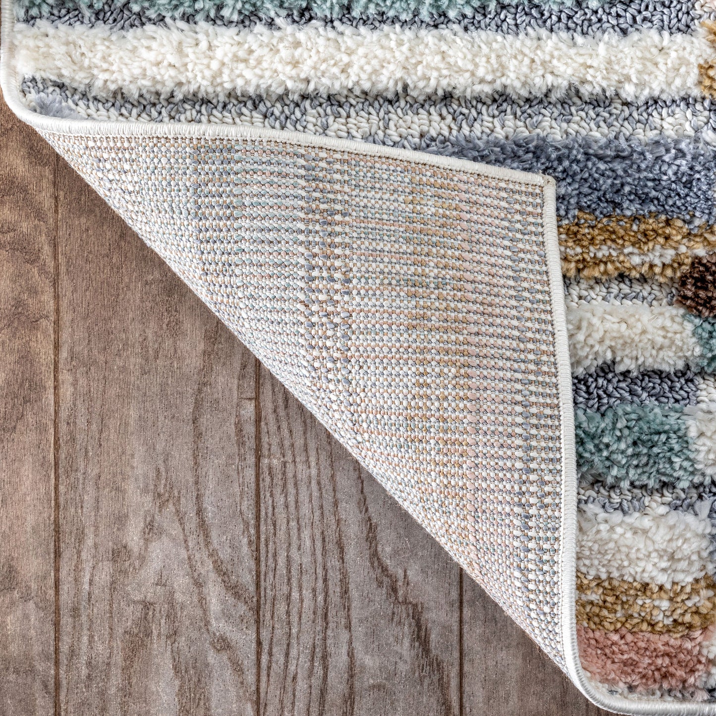Proteus Modern Stripes Light Blue High-Low Shag Rug DEL-46