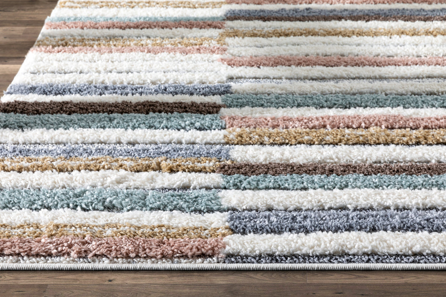Proteus Modern Stripes Light Blue High-Low Shag Rug DEL-46