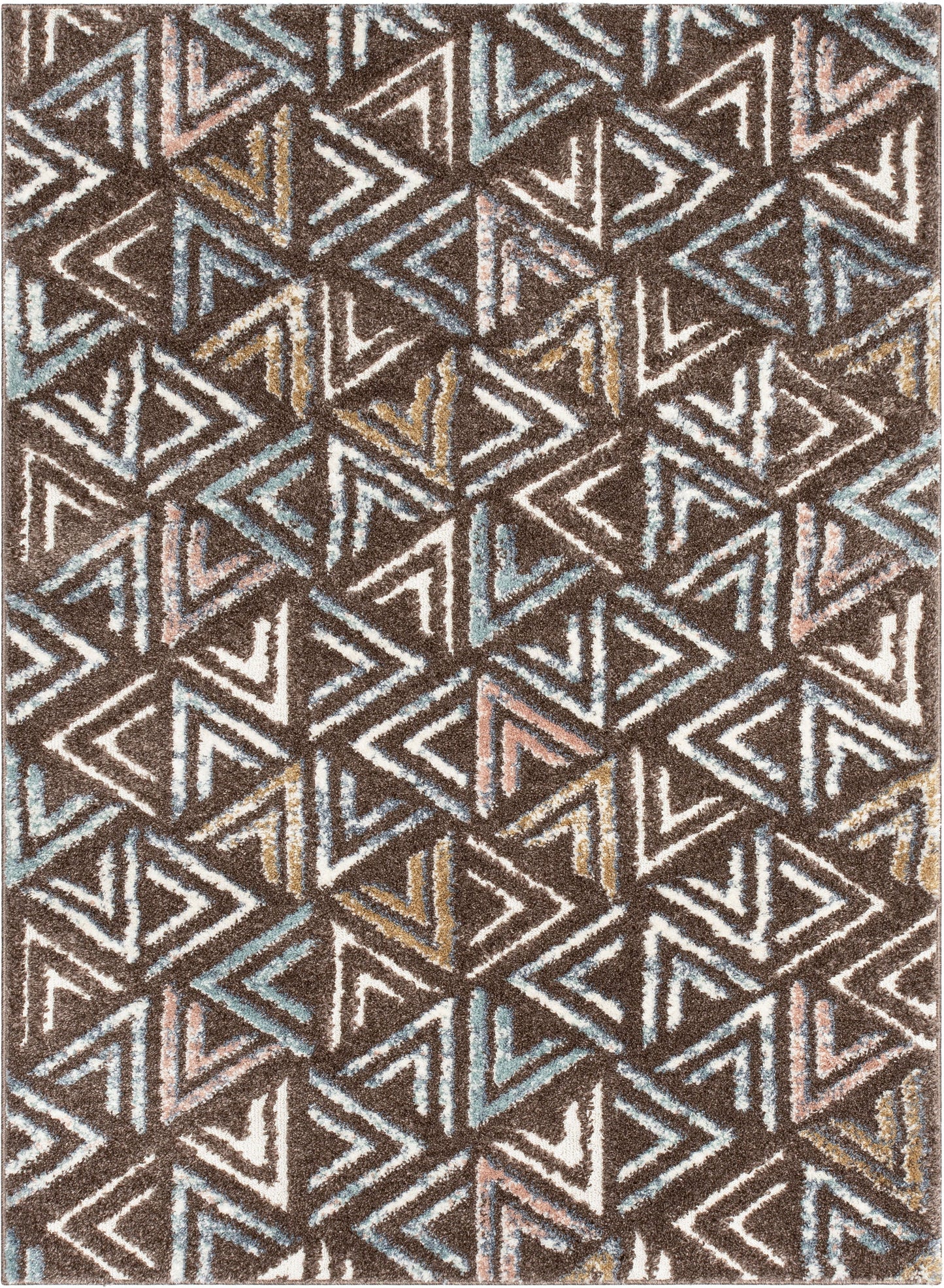 Thanatos Modern Geometric Brown High-Low Shag Rug DEL-58