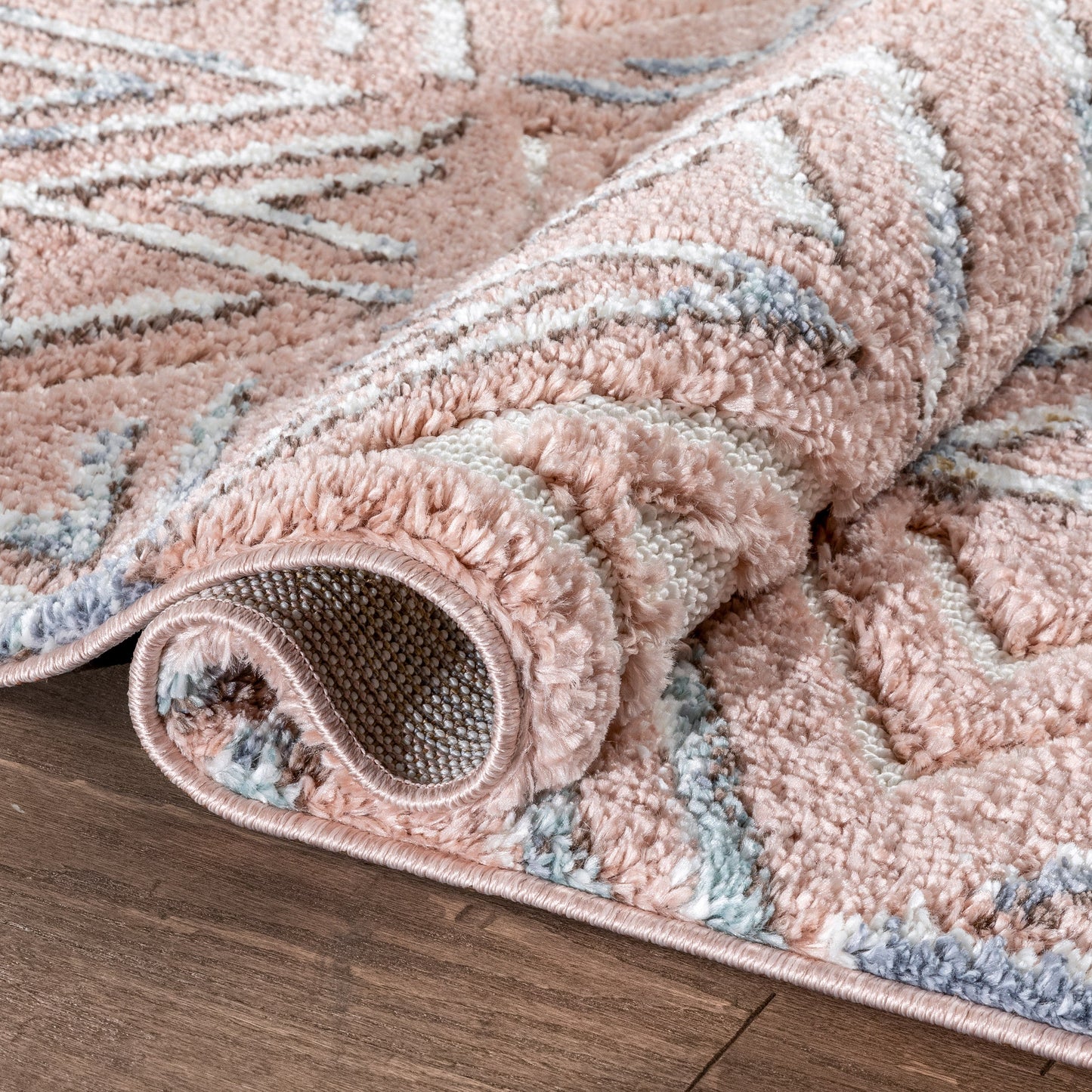 Thanatos Modern Geometric Blush High-Low Shag Rug DEL-59